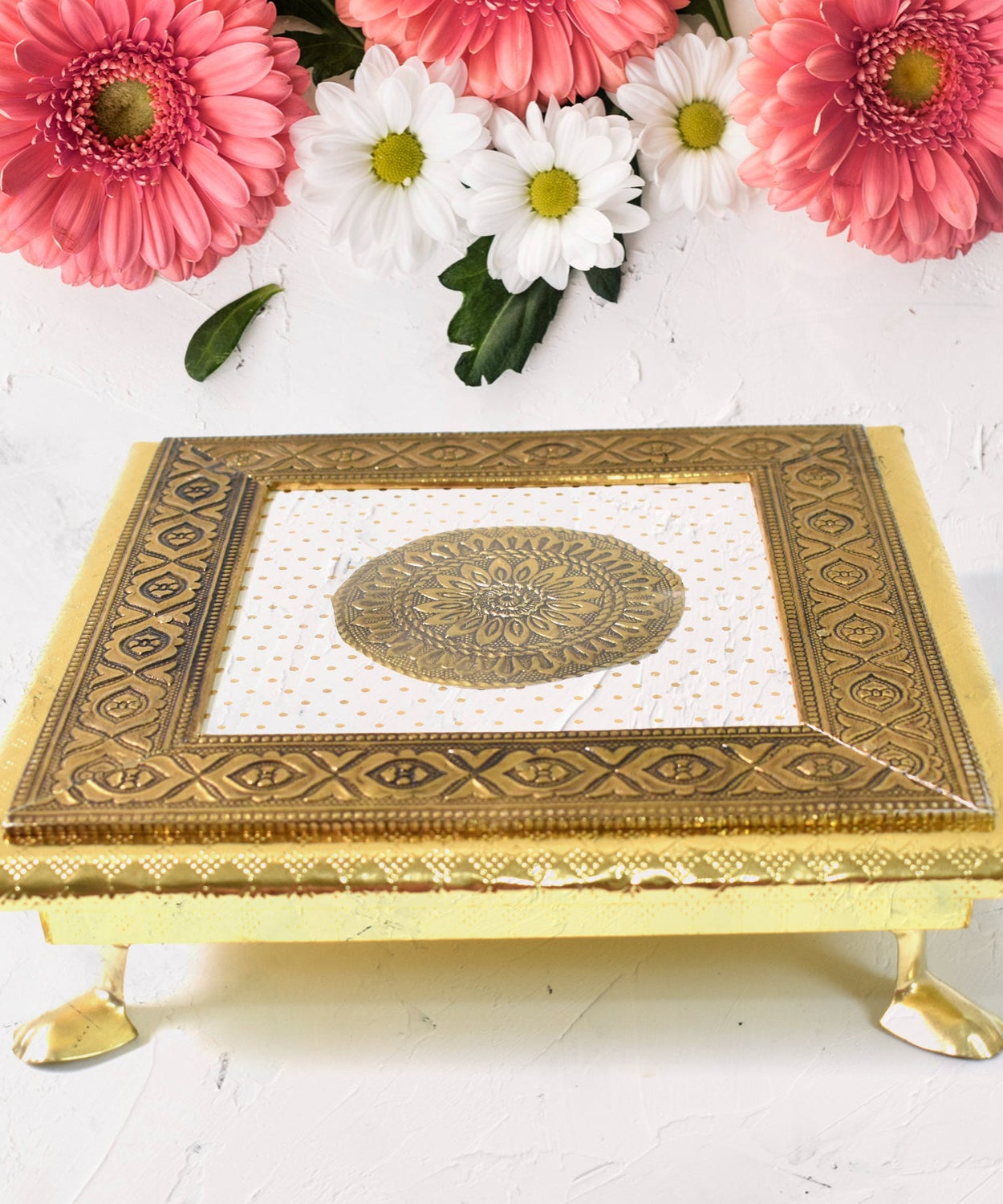 Traditional Gold-Plated Pooja Chowki