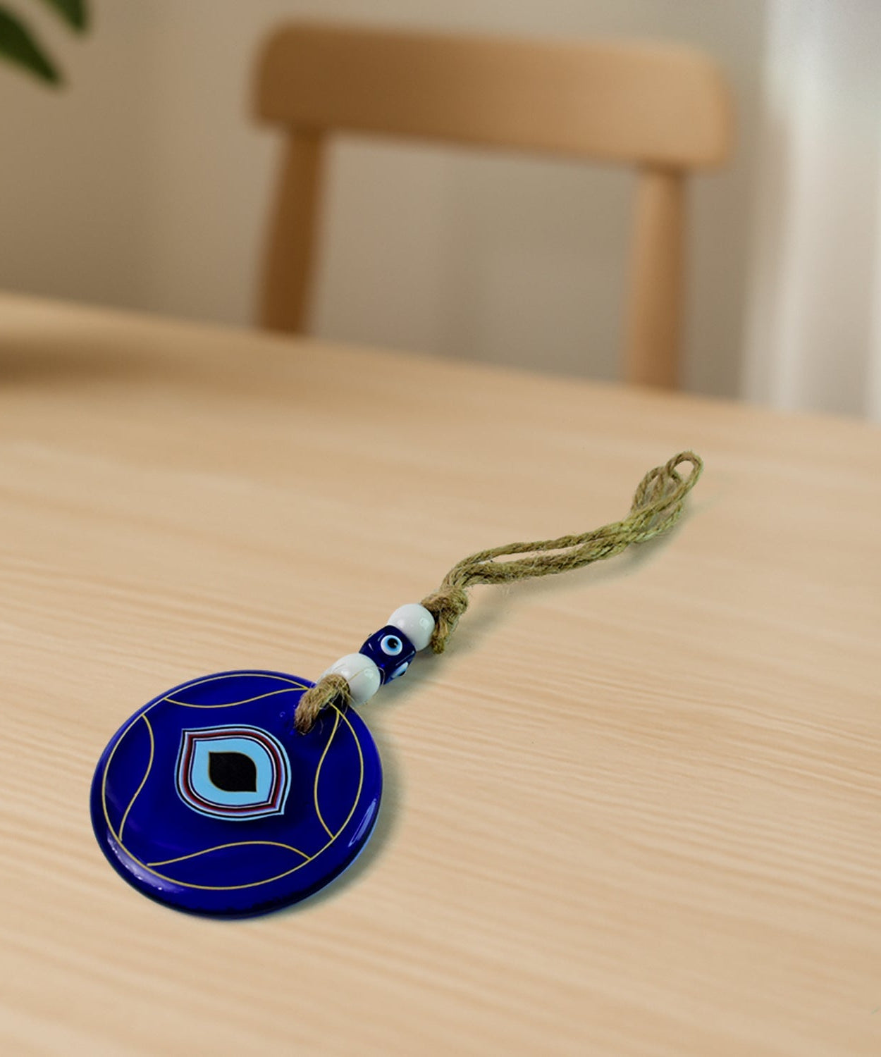 Decorative Evil Eye Wall Hanging Nazar Protector Charm with Beads, Wind Chime (1 Pc)