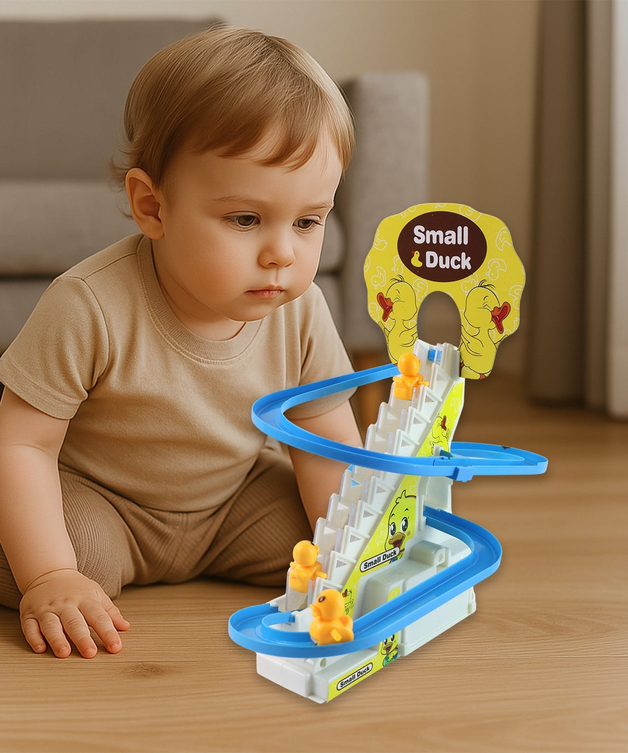 LALA Small Duck Climb Stairs Toy Roller Coaster with Flashing Lights & Music (3 Ducks)
