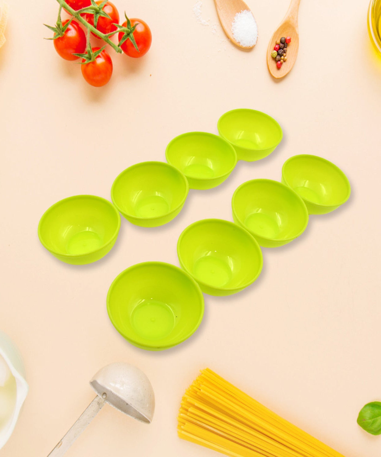 Multipurpose Small Round Plastic Bowl / Katori, Microwave Safe Reusable Lightweight Bowl, Dishwasher Safe Chutney Bowl (8 Pcs Set)