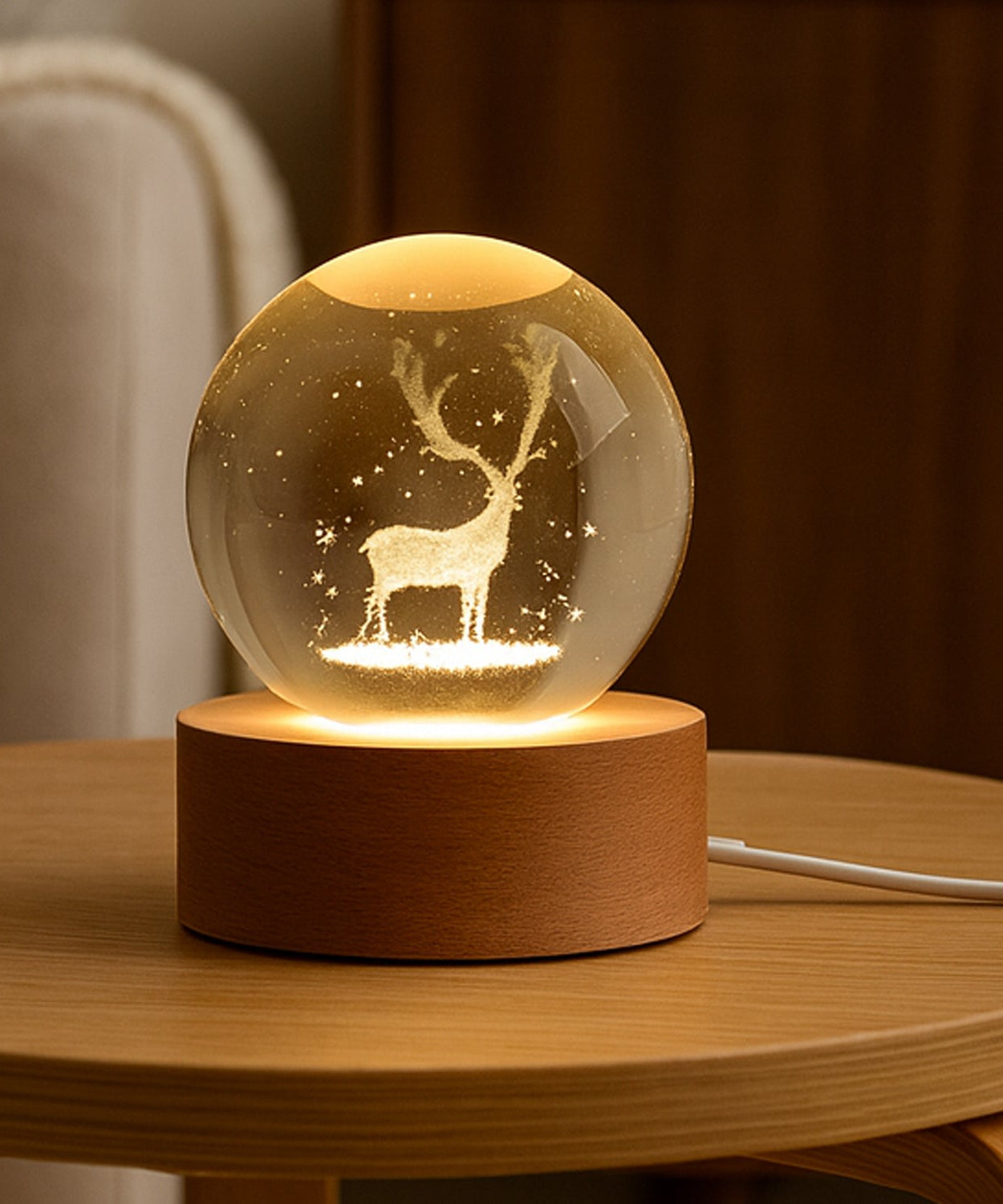 Crystal Ball Night Light Glass Ball Night Lamp with Wood Base