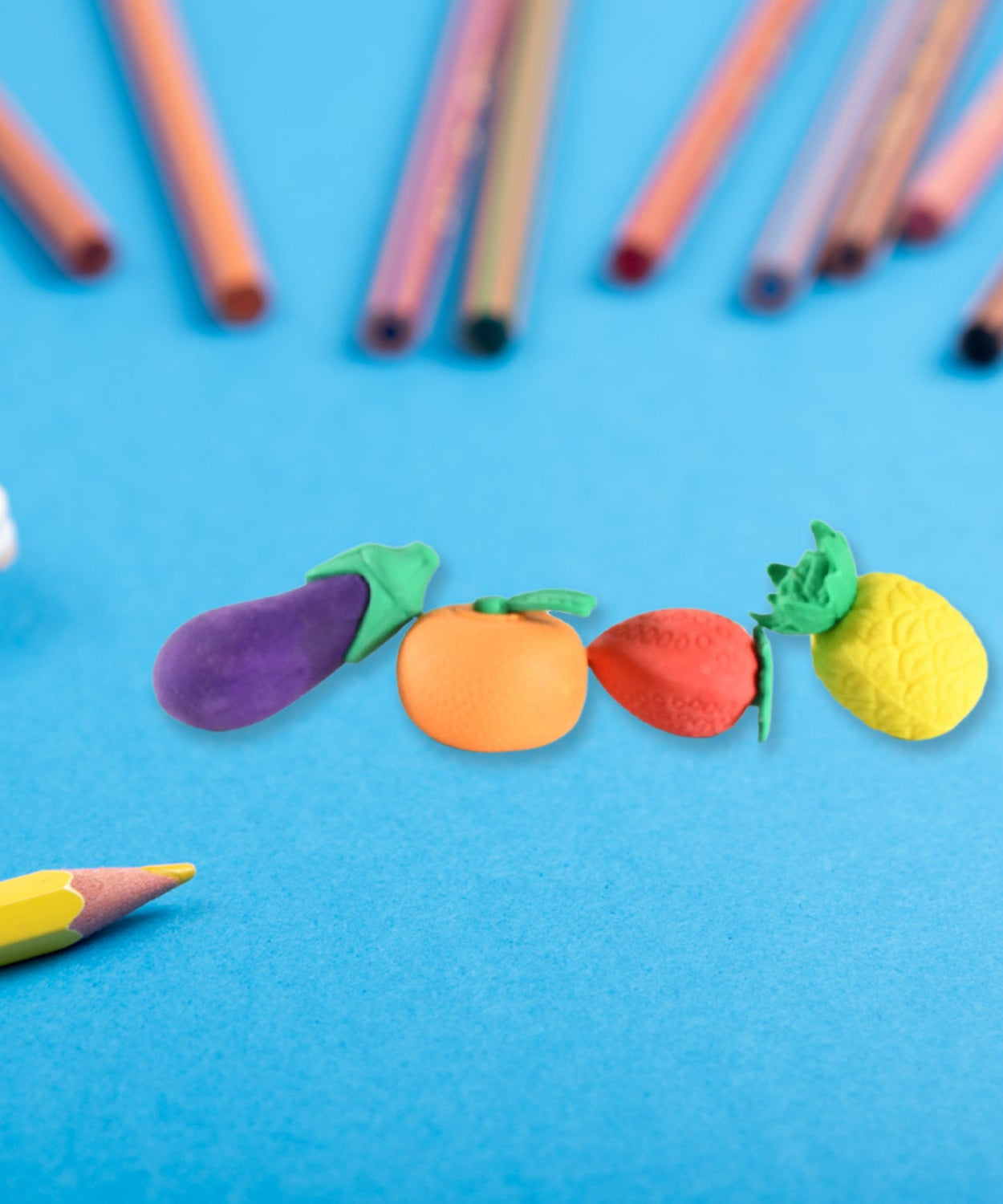 Mini Cute Veg & Fruit Erasers – 3D Colorful Eraser Set for Kids (4 Pc)