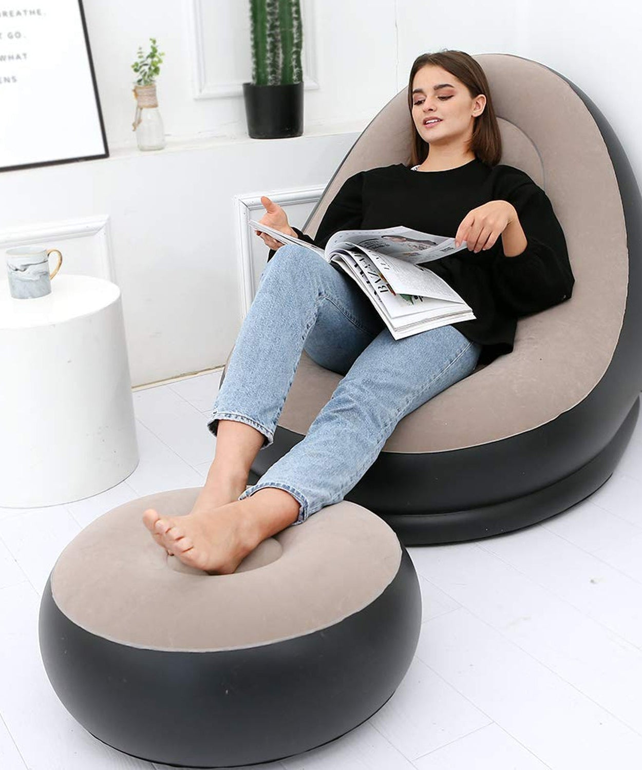 Inflatable sofa we can use outdoor setting with a scenic view