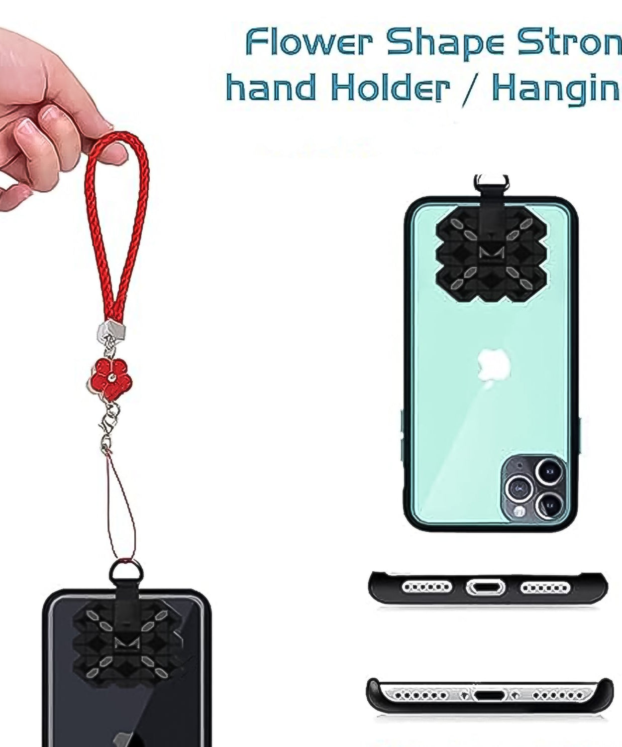 Flower Shape metal alloy pendant Nylon Braided leather hand strap lanyard phone (1 Pc / Multicolor)