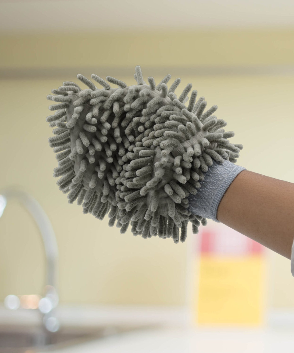 Double-sided microfiber glove for dusting, cleaning windows, and kitchen use