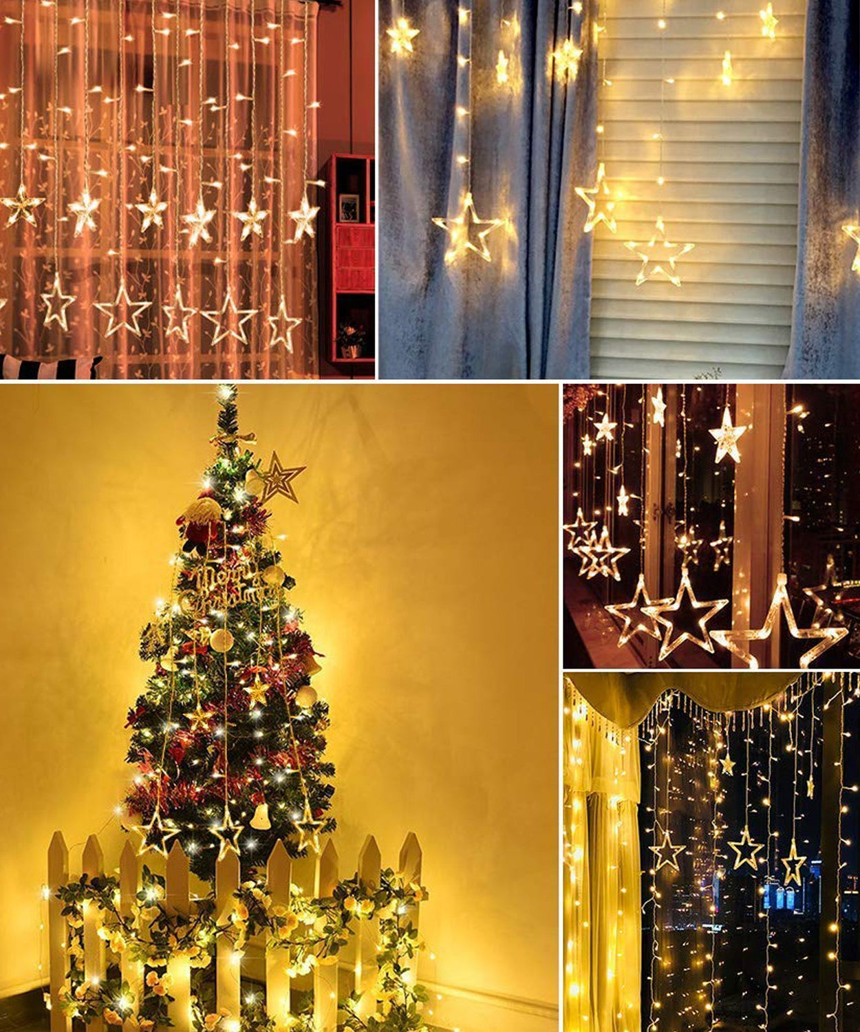 Flashing curtain lights with star design for home decoration