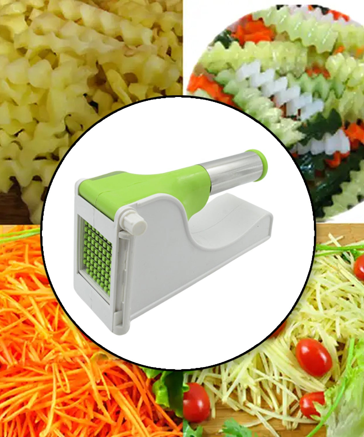 Potato chipper with a clear container.