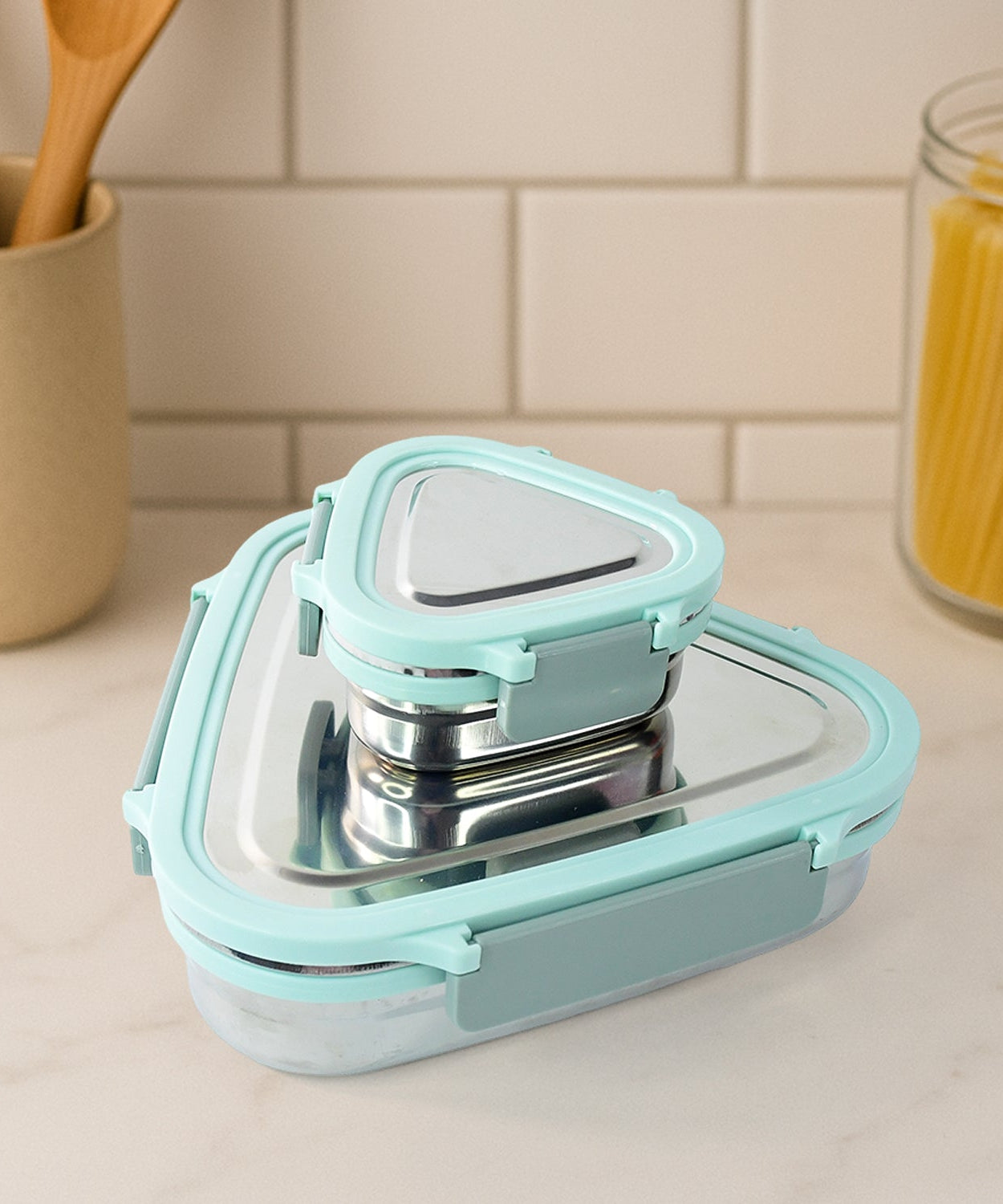 Ganesh Trinity 2-Piece Stainless Steel Triangle Lunch Box Set