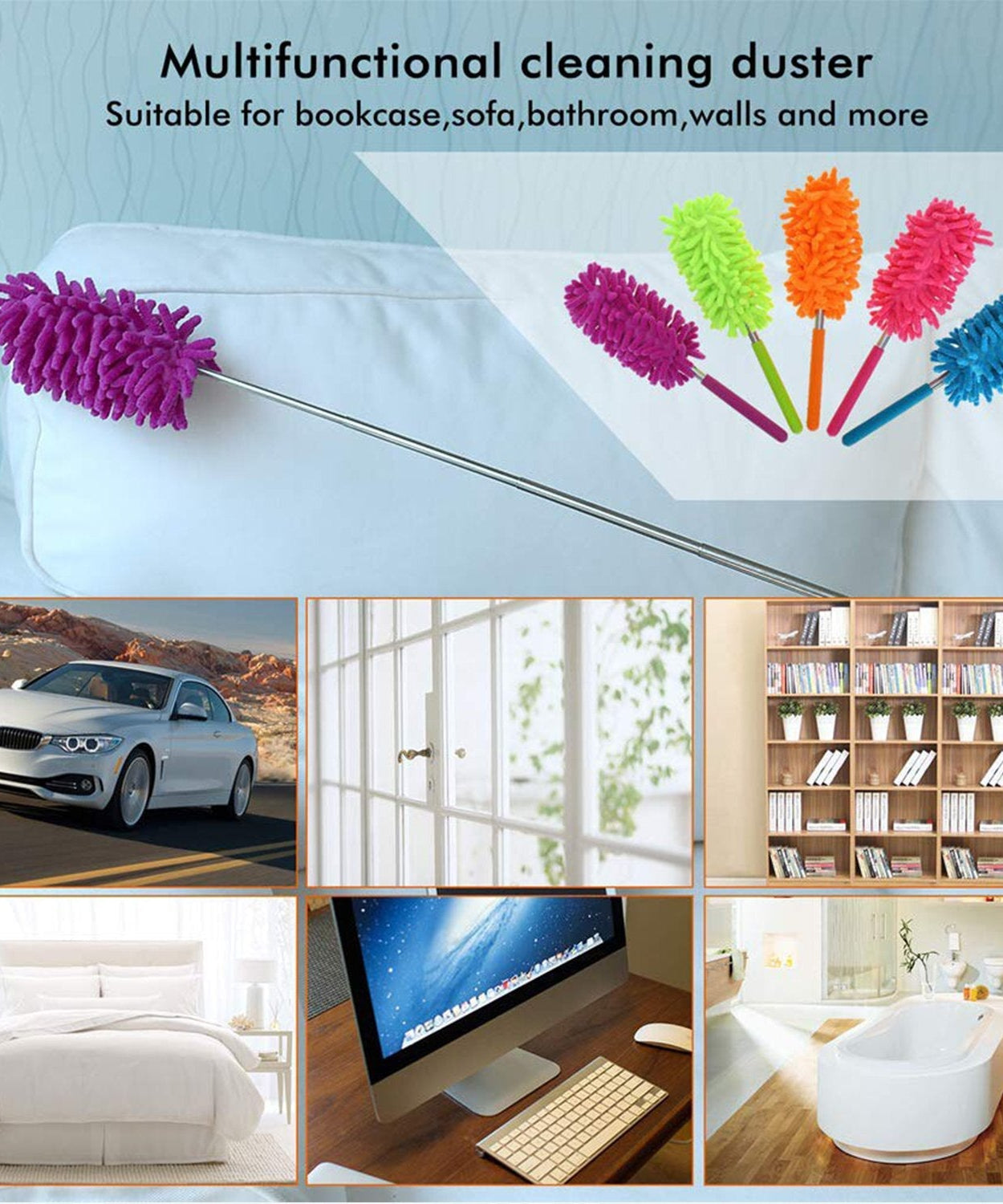 Flexible microfiber duster for easy cleaning