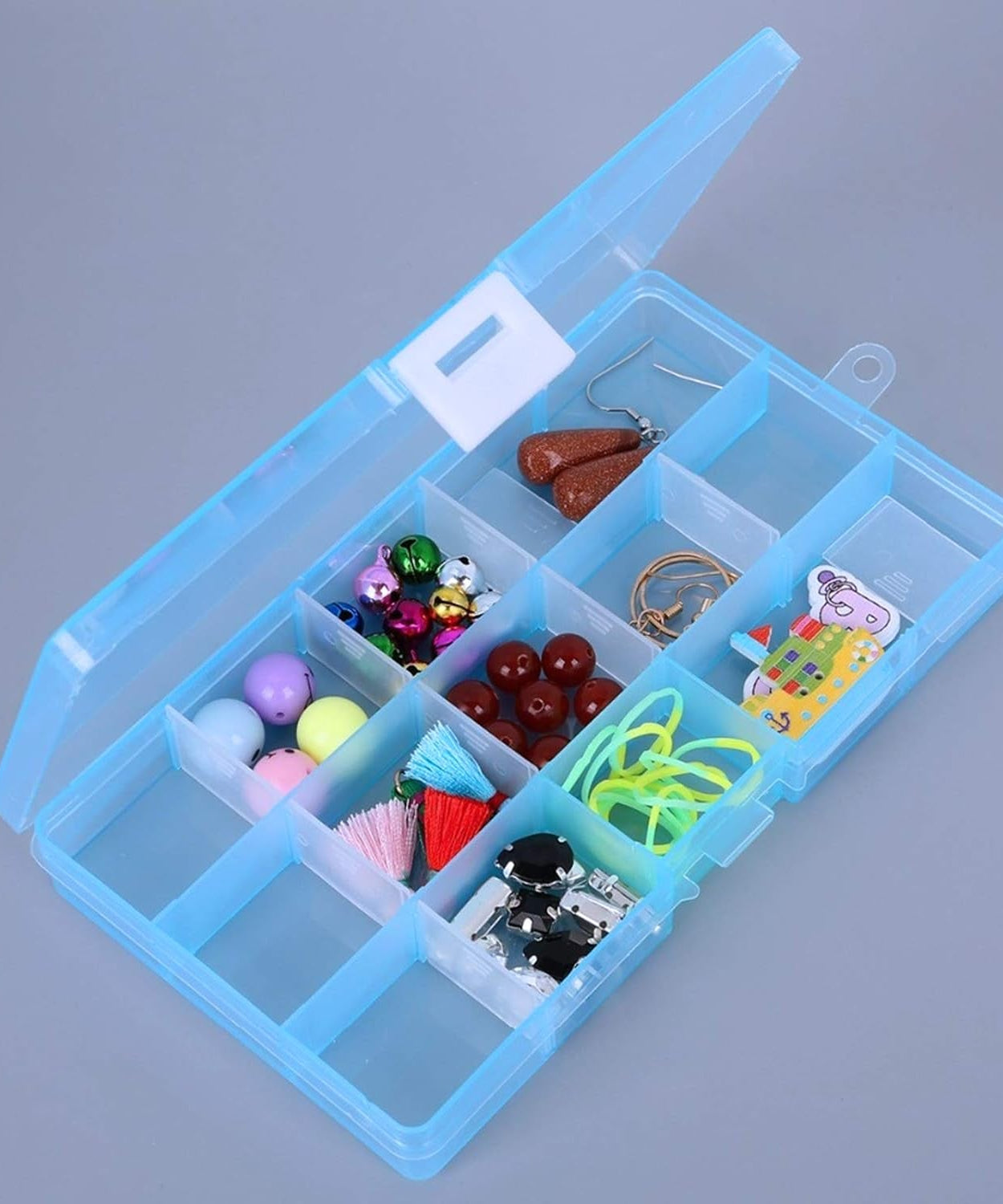 15-Grid Clear Plastic Jewelry Organizer Box with Dividers (1 Pc)