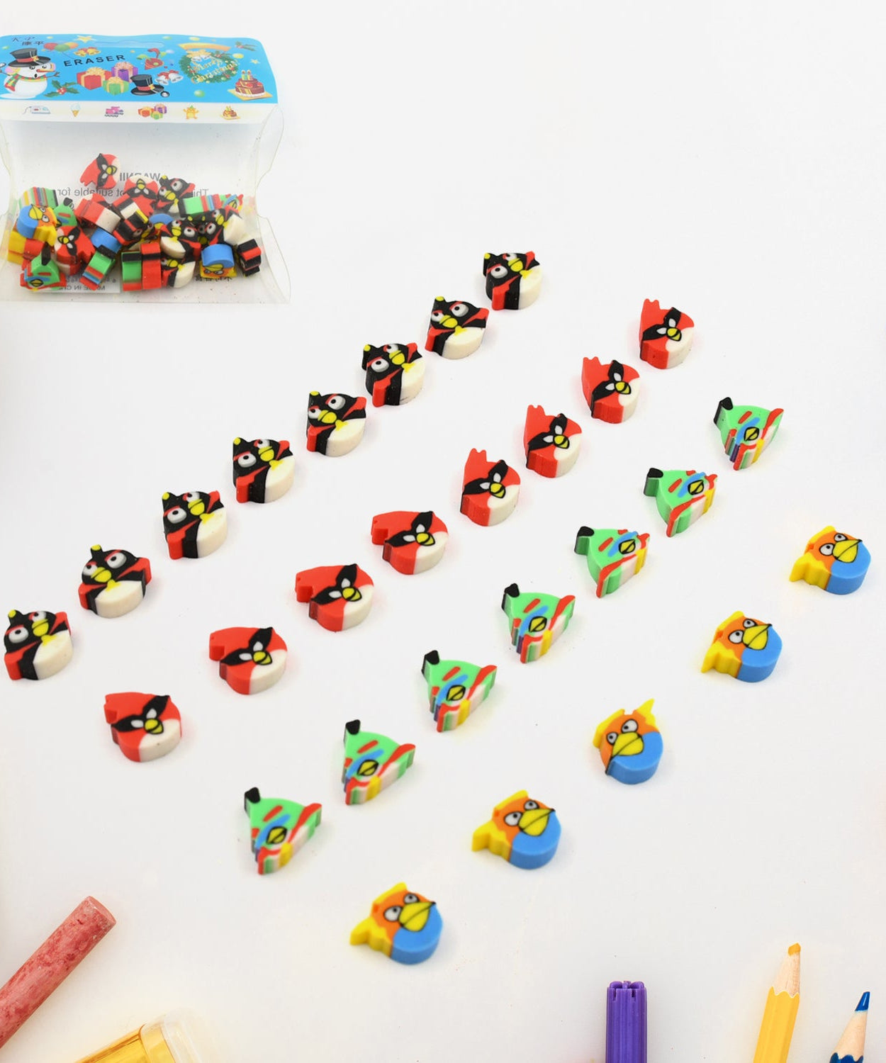 Colorful Novelty Eraser Set for Kids and Gifts (28 Pcs In 1 Packet)