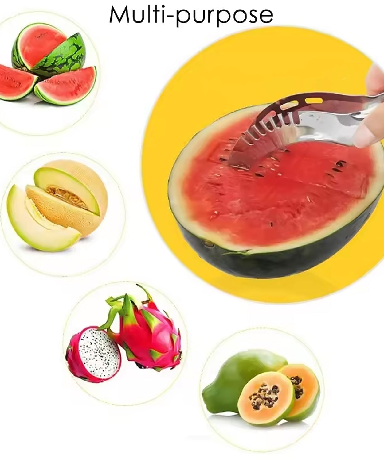 3in1 Stainless Steel Watermelon Cantaloupe Slicer Knife, Corer Fruit, Vegetable Tools Kitchen (1 Pc)