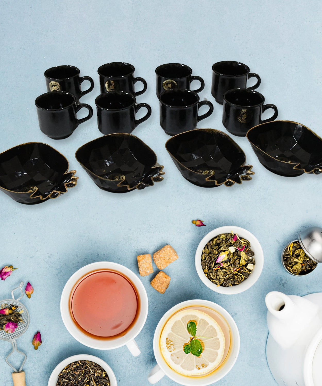 Pine Junction Ceramic Tea / cups / Mug Set With Pineapple Shape Serving Bowl  (12 Pcs set)