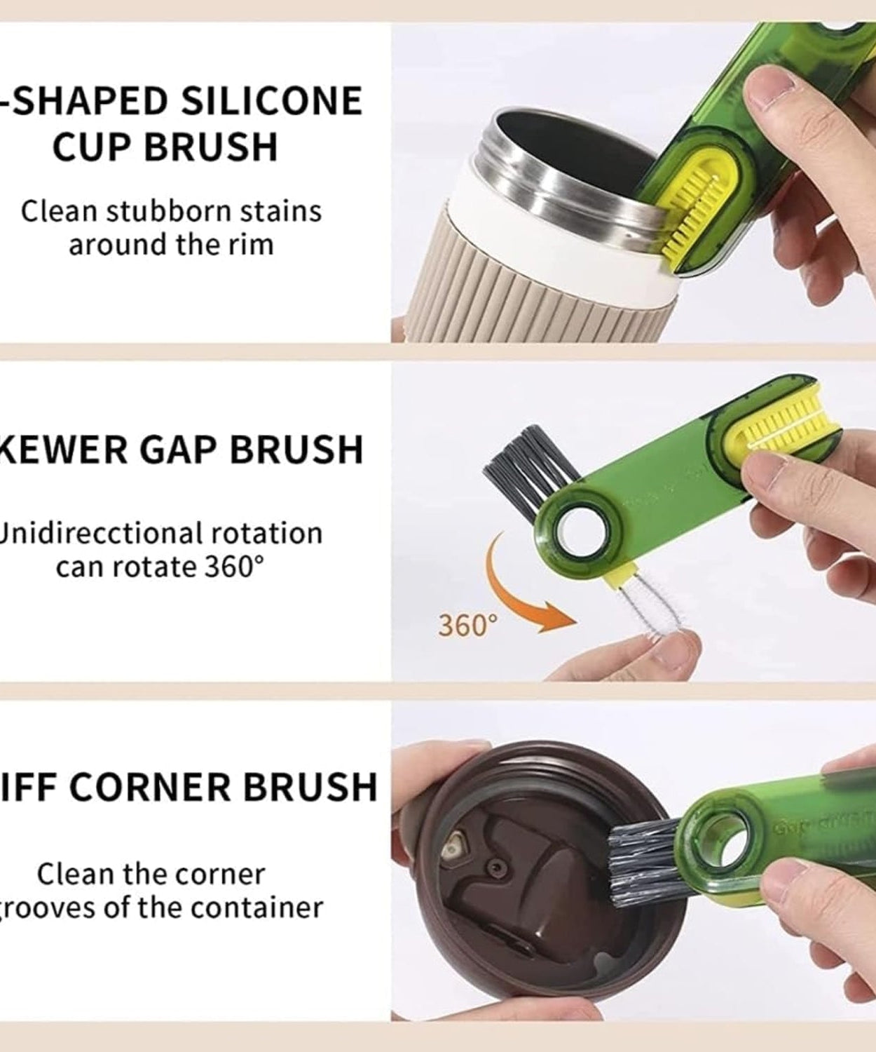 3-in-1 Multifunctional Bottle & Cup Cleaning Brush – Lid & Cover Scrubber for Kitchen (1 Pc)