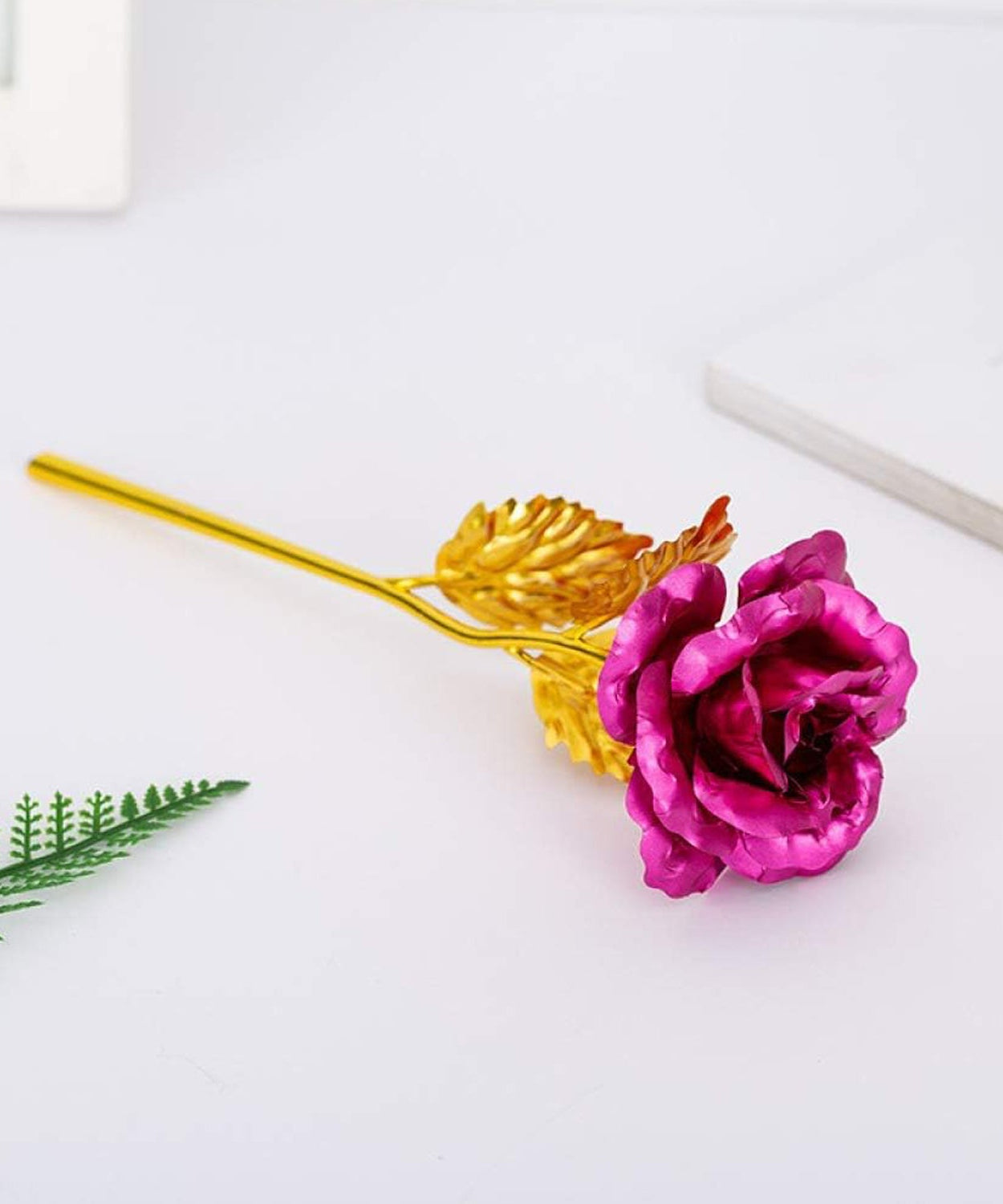 Gold Rose Artificial Rose Flower With Gift Box, Plastic Flowers Best Gifts for Friend Girl Wife Women, Golden Rose Gift for Valentine's Day, Mother's Day, Anniversary, Birthday, Wedding, Gold (1 Pc)