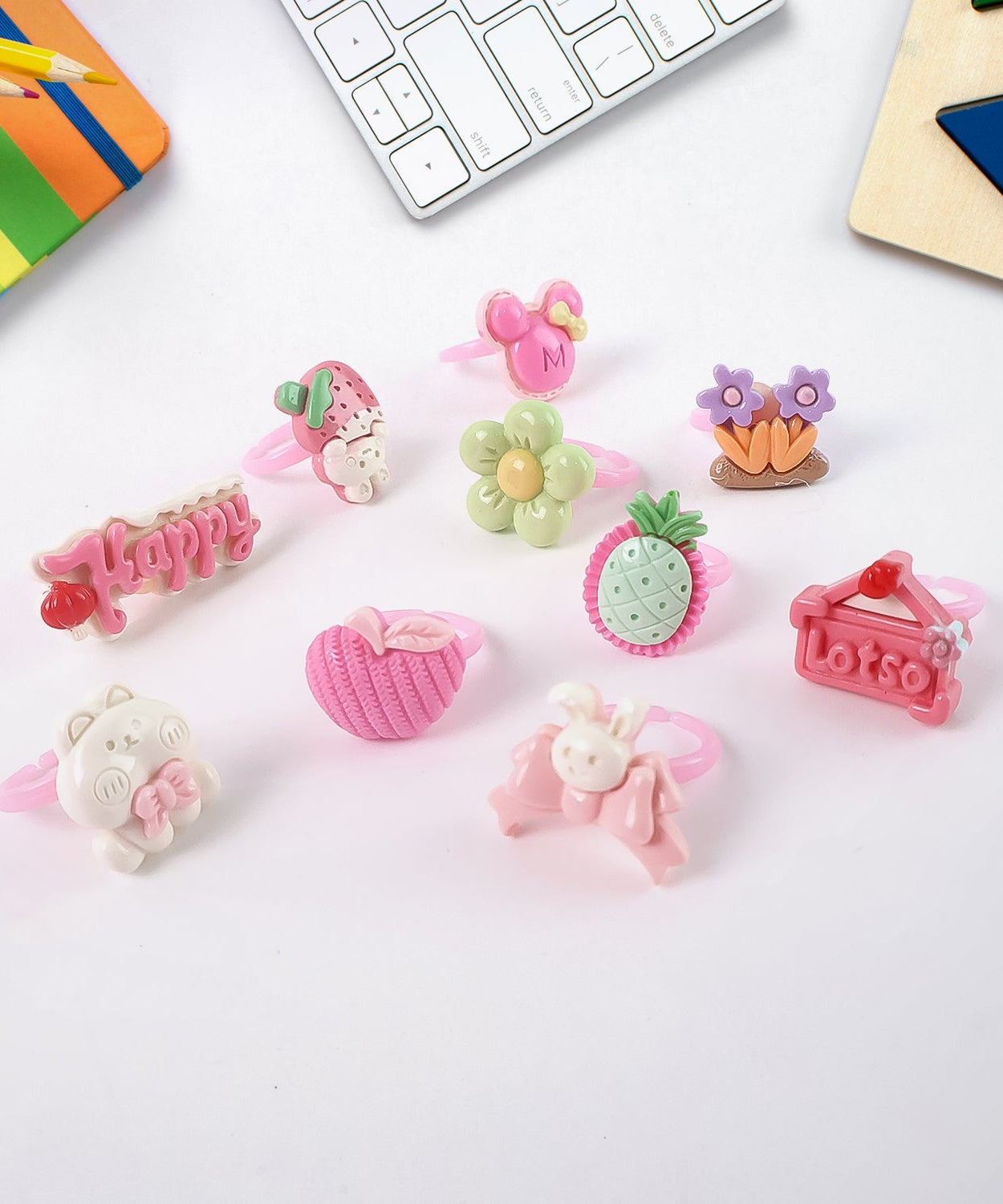 Adorable Playful Decorative Rings For Children In Heart Shaped Storage Box (35 Pcs Aprpox