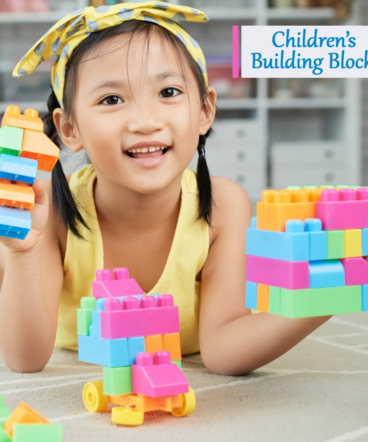 Play blocks set for children with 60 multicolored bricks