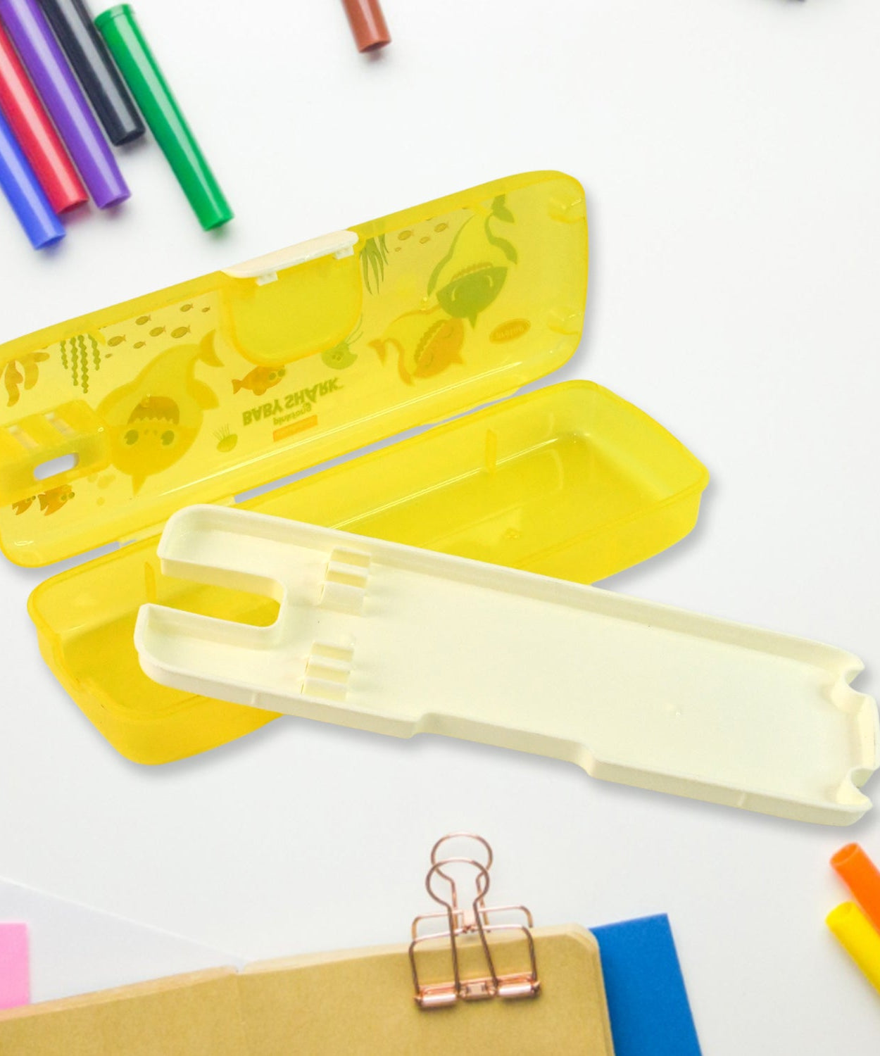 Plastic Pencil Box with LED Light & Cartoon Print (1 Pc)