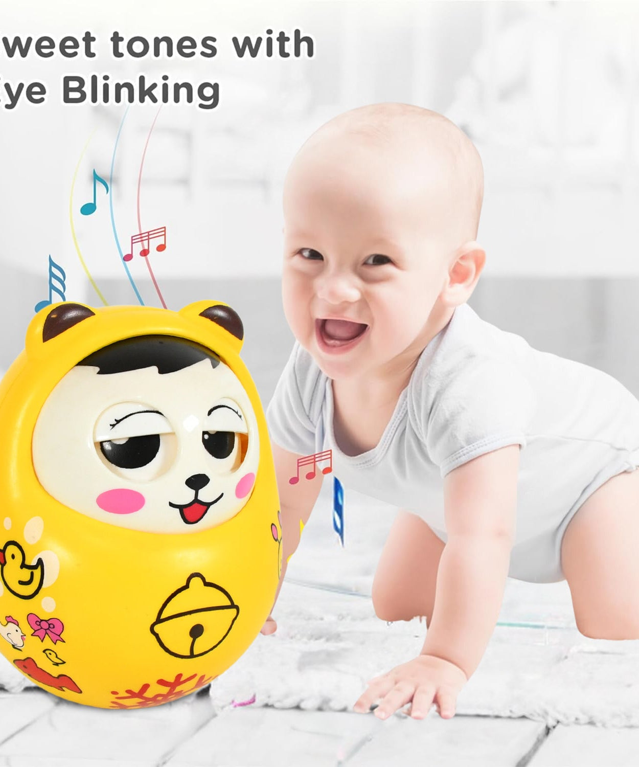 Musical Roly Poly Toys for Baby | Push and Shake Wobbling Toy with Music | Tumbler Doll Toy for Babies | Sound Balancing Doll Toys for Baby Boys, Girls 8+ Months Multicolor (1 Pc)