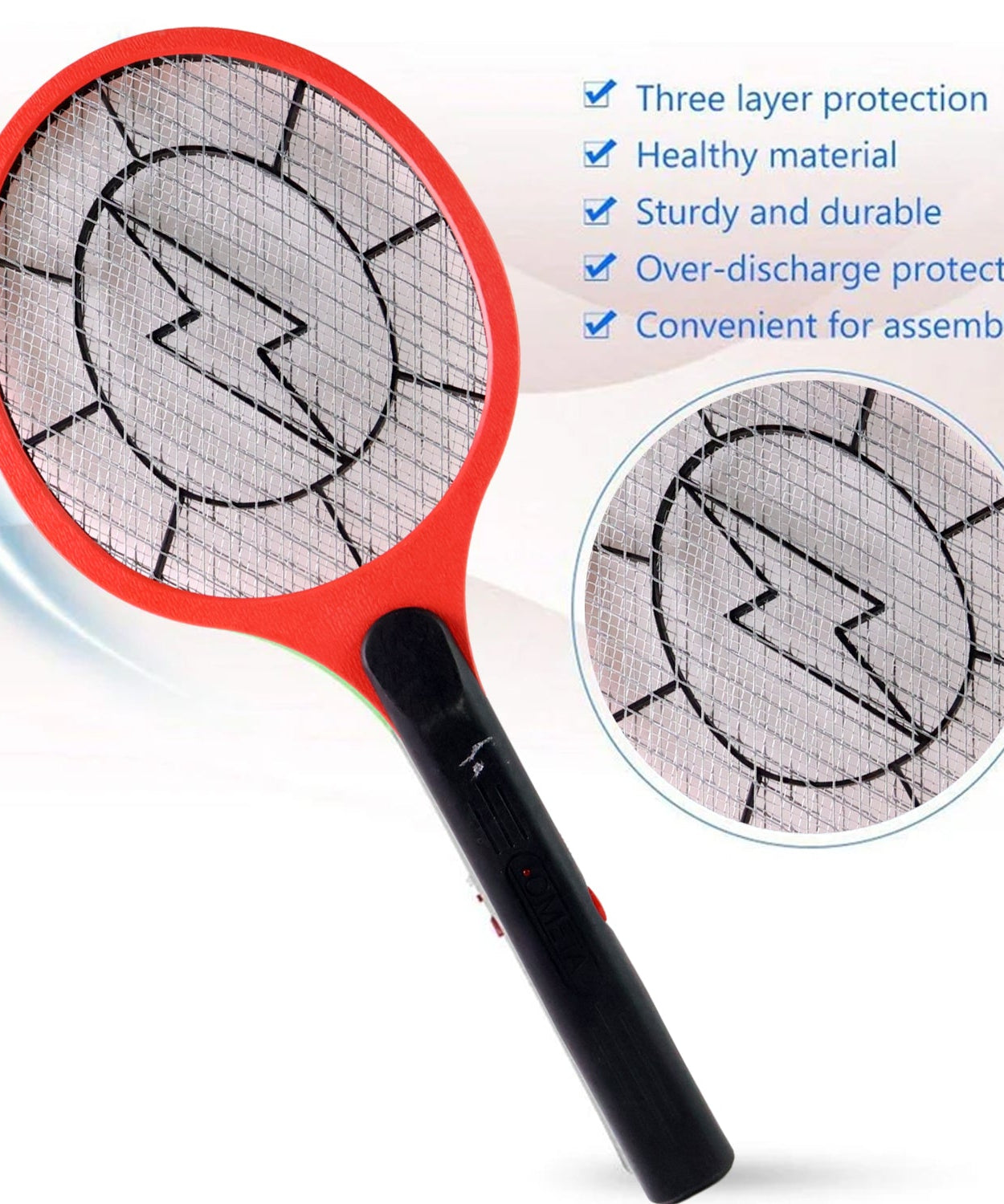 Red Rechargeable Electric Mosquito Killer Racket with Cable
