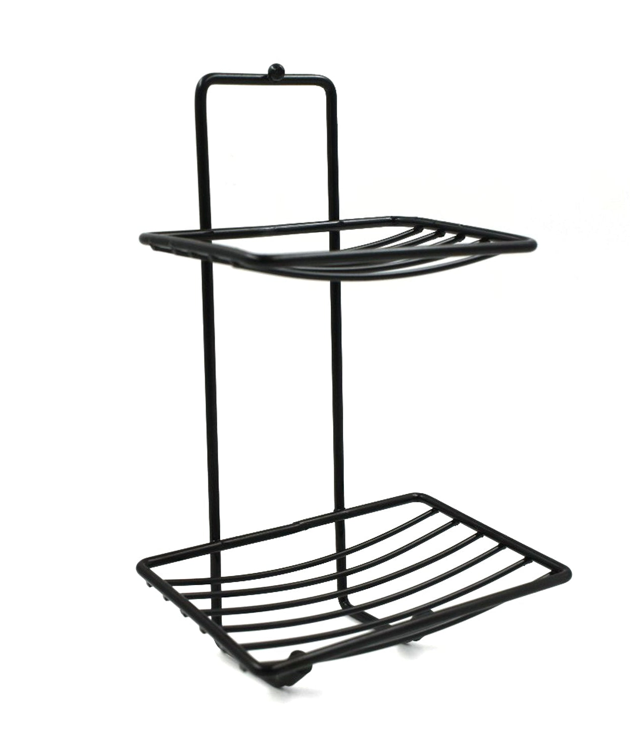 Two-layer stainless steel soap rack for organizing soap in the bathroom.