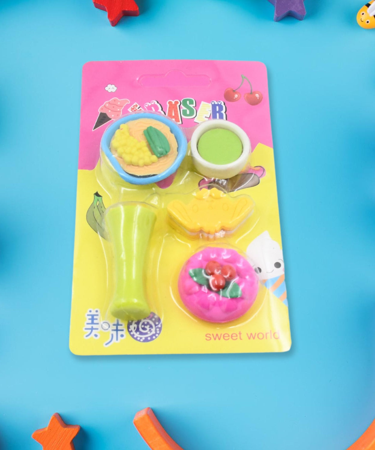 3D Mix Design Fancy & Stylish Colorful Erasers – Cute Novelty Eraser Set for Kids & School Prize (1 Set)