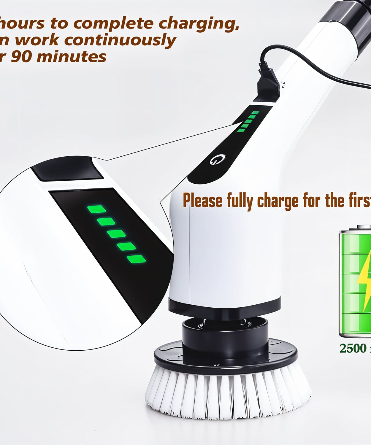 7-in-1 Electric Spin Scrubber Cleaning Brush with Extension Handle (1 Set)