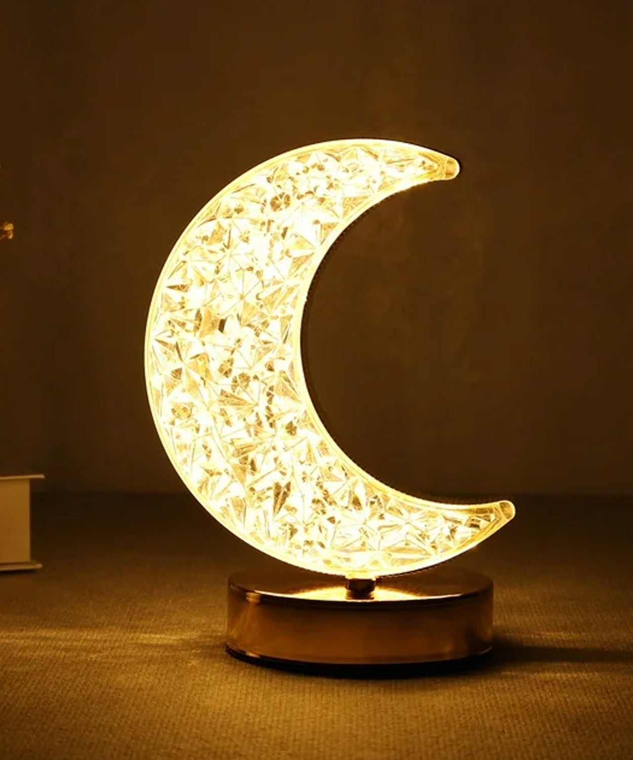 Crystal Table Lamp | Moon Shape Touch Control Lamp with 3 Color | Metal Bedside Lamp for Kids Bedroom Romantic Desktop Nightstand | Stepless Dimming USB Charging Touch Night Light