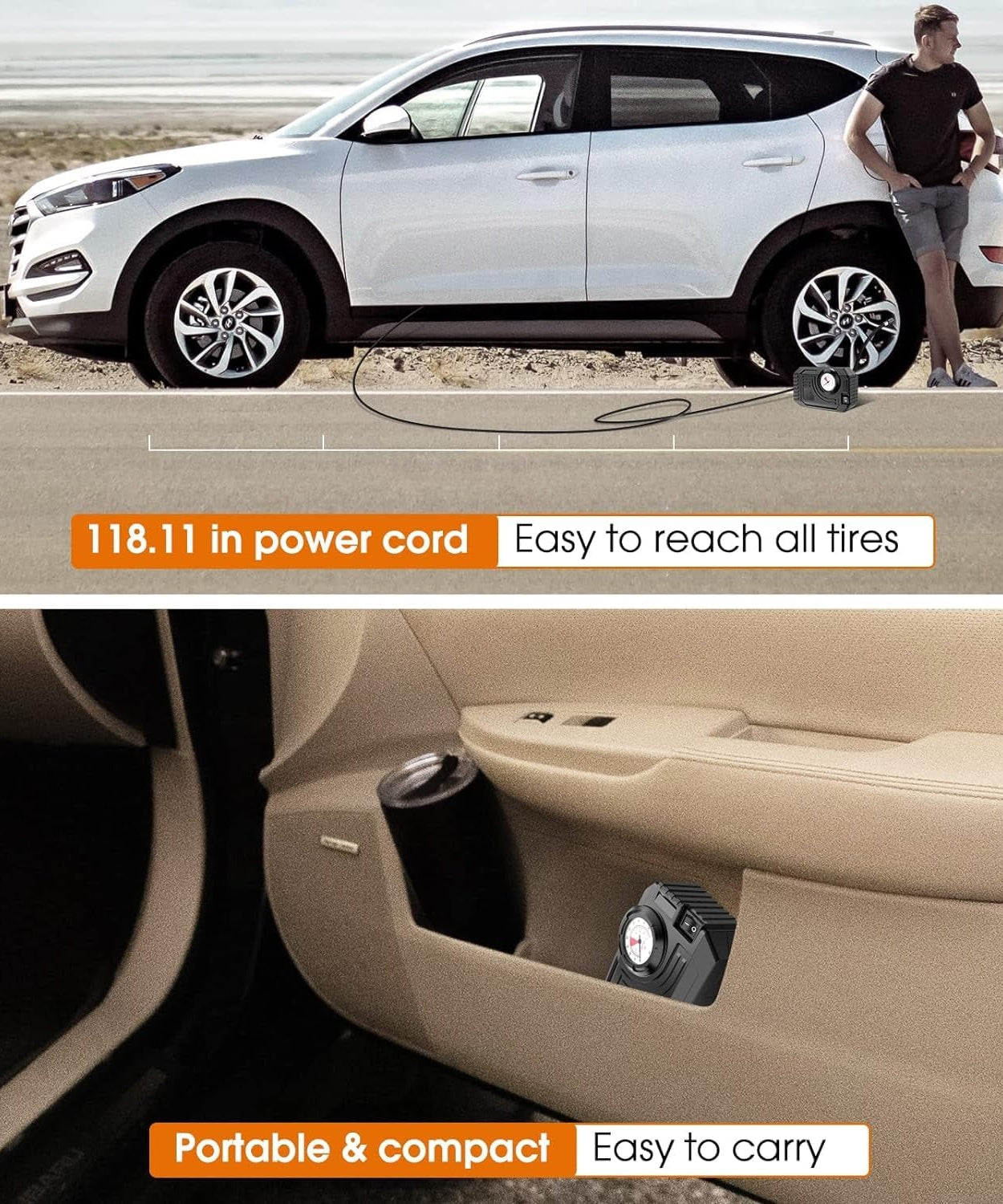 Tire Inflator Portable Air Compressor 12V Small Air Pump for Car Tires Bicycle Balloons, Cars, Bike, Bicycles and Other Inflatables with LED Light (12V)