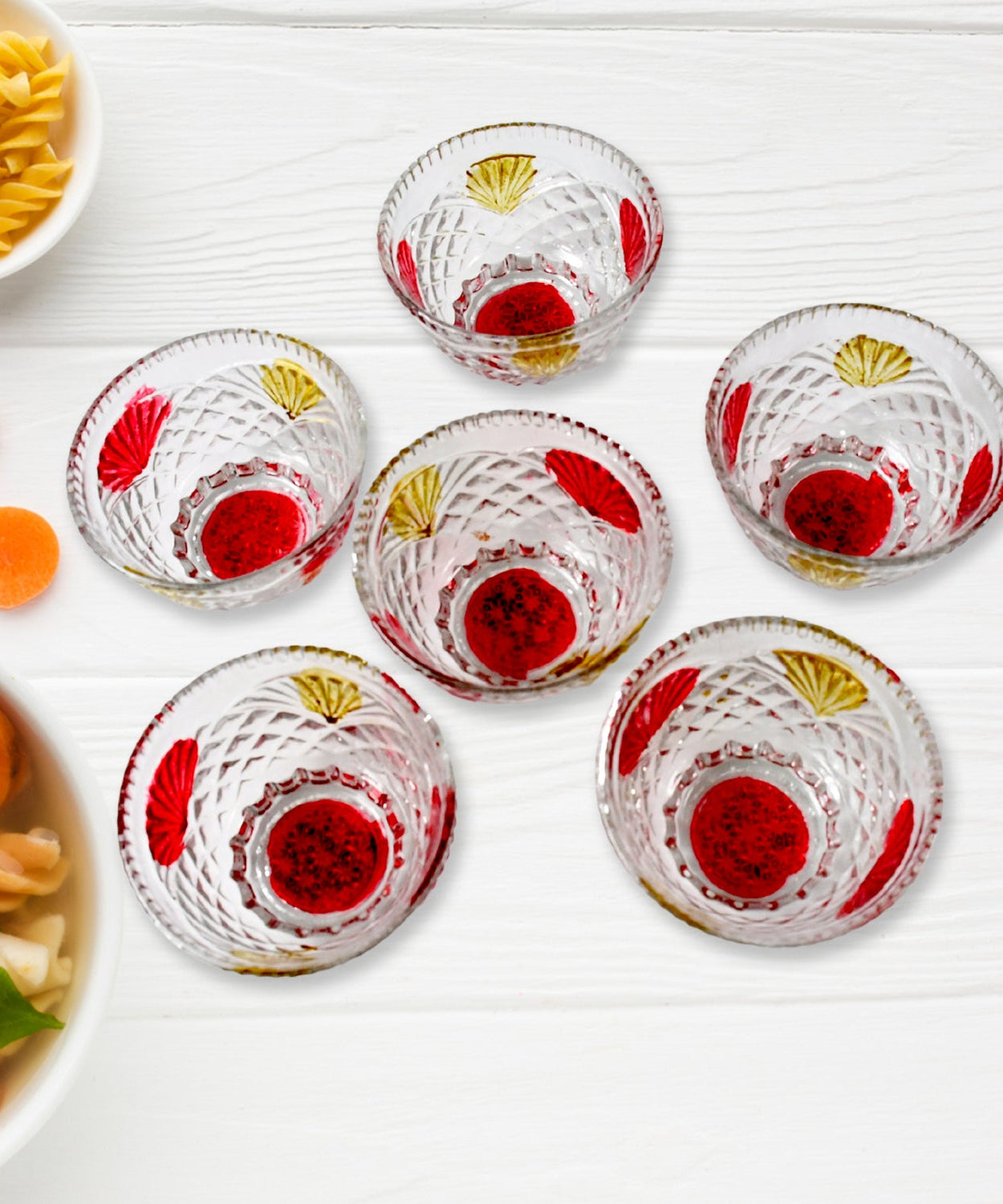 Rose glass Multipurpose Pudding / Dessert / Ice Cream Bowl Set for Home use, Home & Kitchen Serving Bowl for Sundae, Sweets, Snacks, Fruit, Pudding, Nuts or Dip, Serving Bowls 6 Medium & 1 Big Bowl (Set of 7 pc)