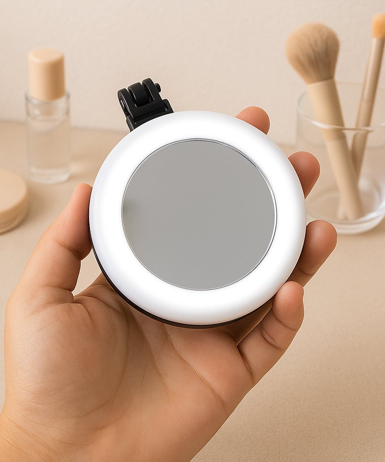 Rechargeable LED Makeup Mirror with Ring Light (1 Pc)