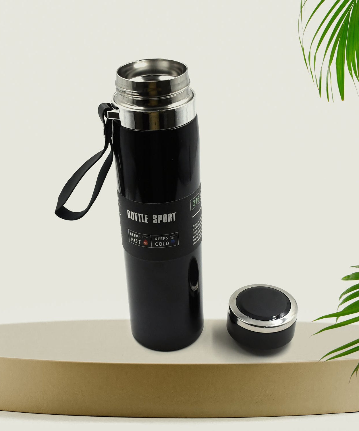 Flask with focus on the double wall construction for temperature retention.