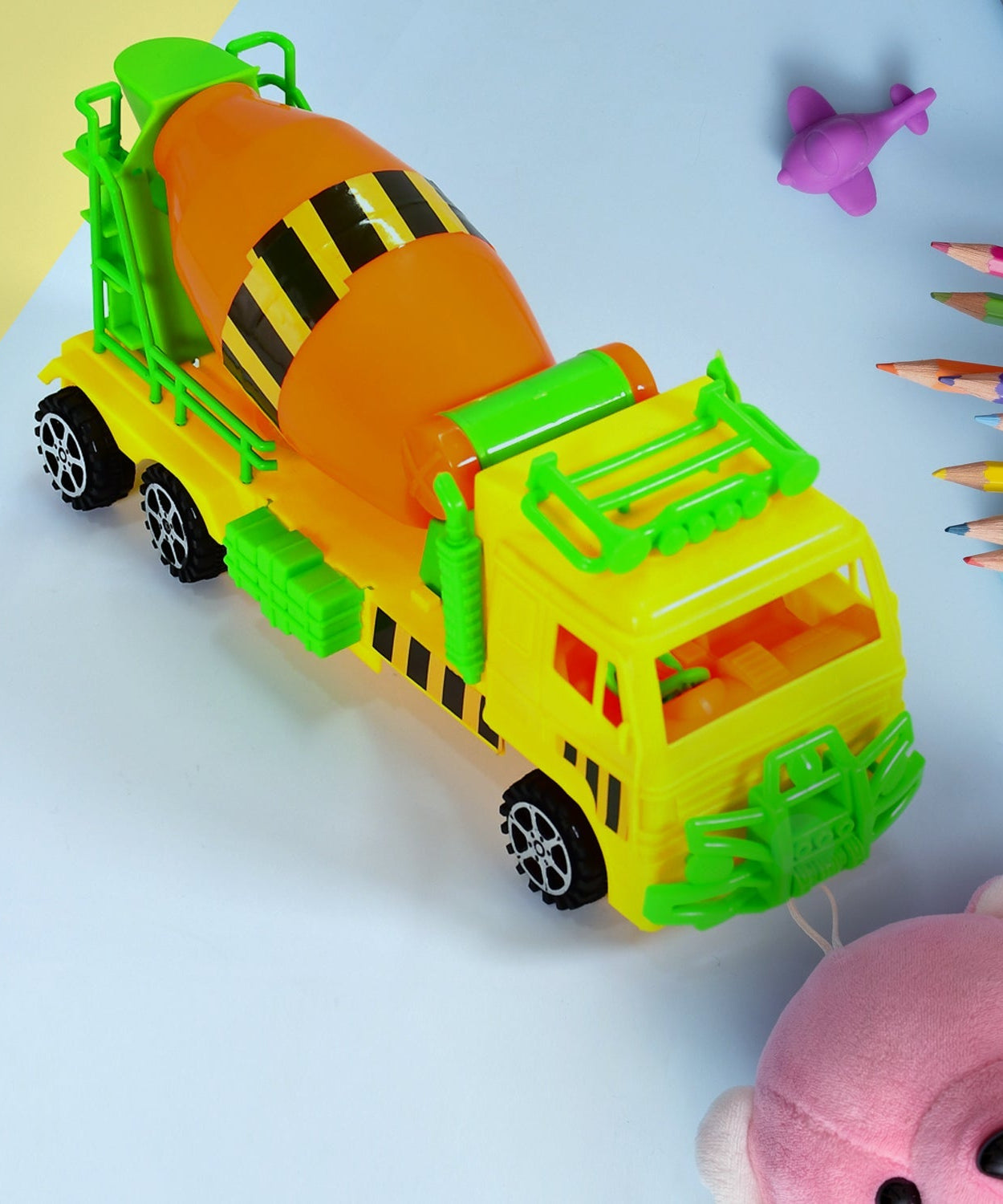 Cement mixer truck pushback toy for kids