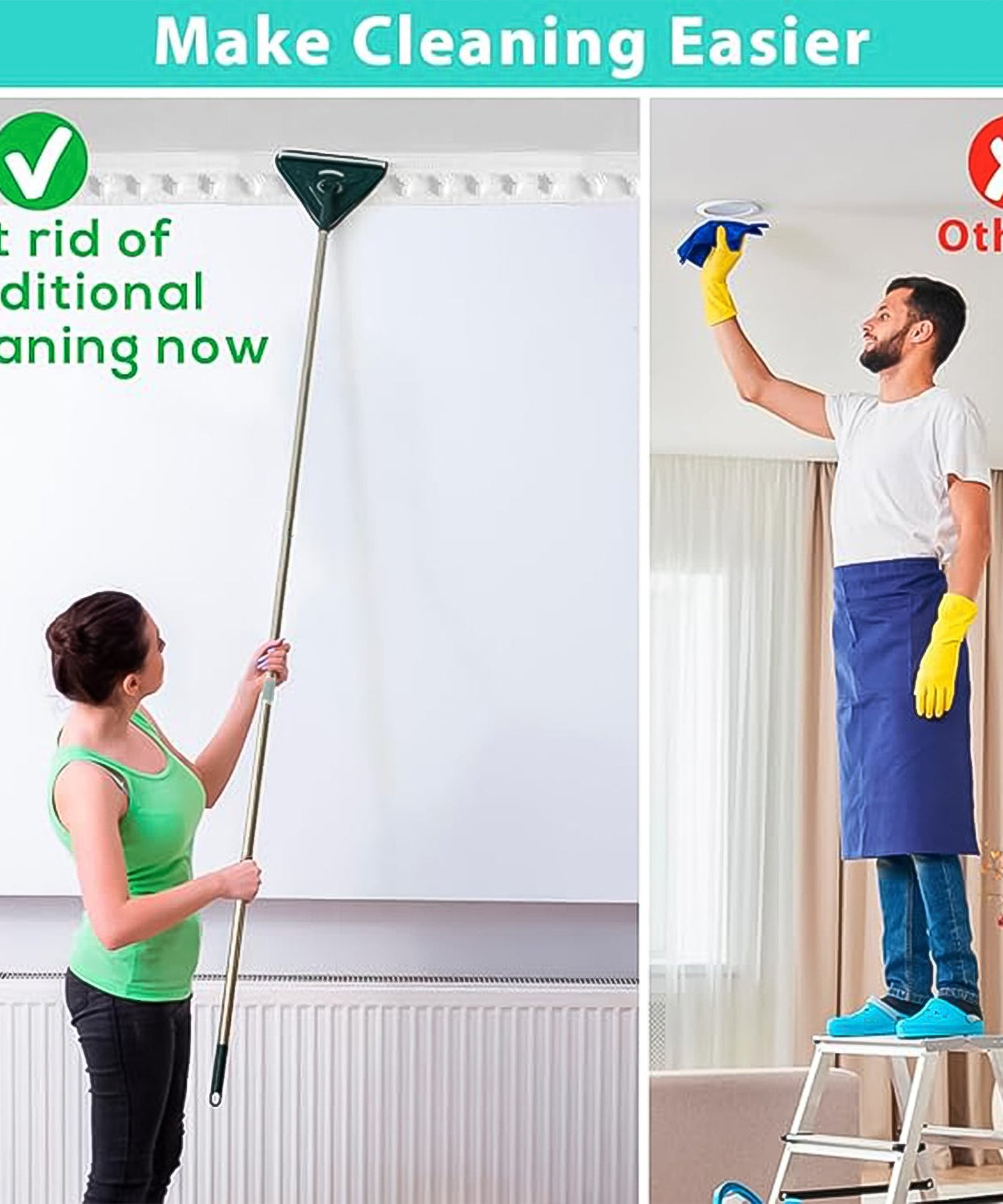 2-in-1 Extendable Triangle Mop – Retractable, 360° Rotating, Telescopic & Reusable Mop Heads (1 Pc)