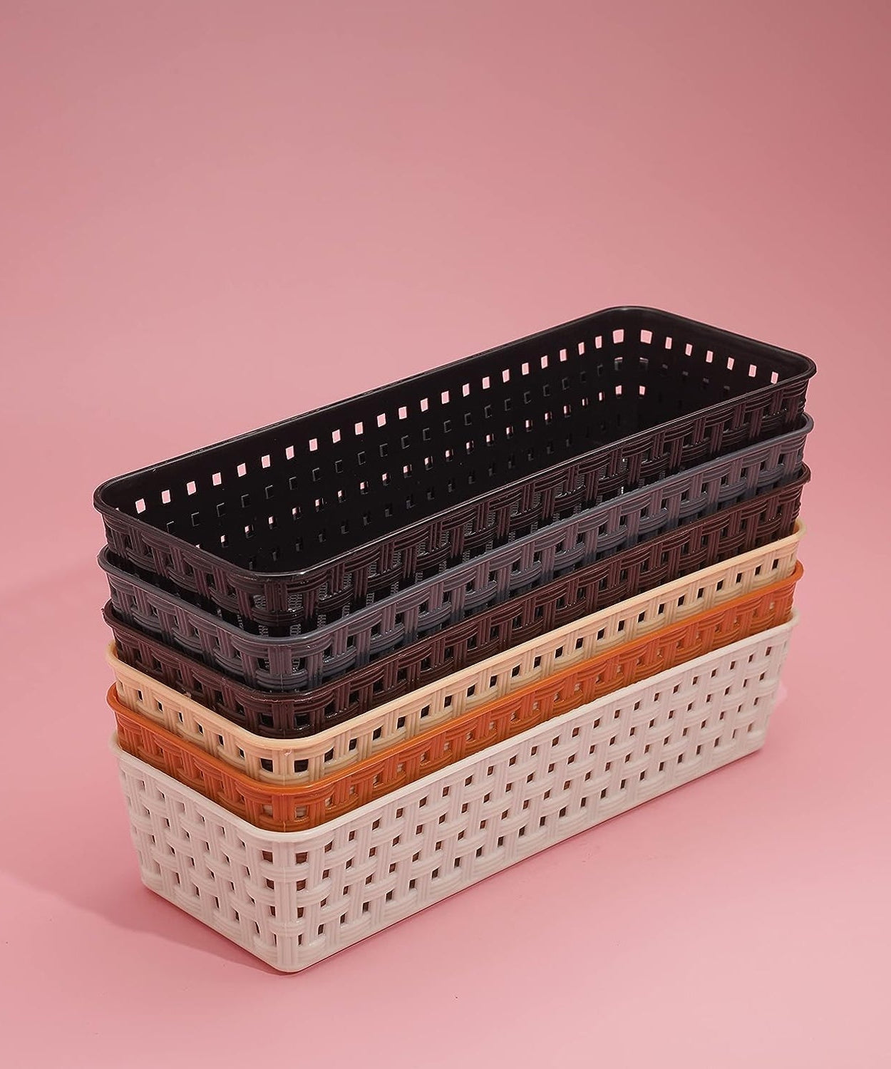 Plastic Multipurpose Desk Organizer Tray Office Drawer Dividers Storage Bins for Kitchen, Bathroom, Office, Makeup, Bedroom Dresser, Craft Basket Rack Multicolour (6 Pcs Set)