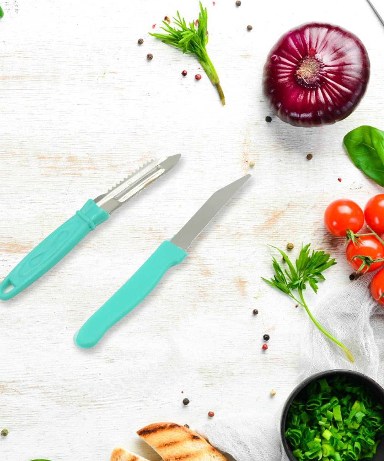 Knife, peeler, and lighter set