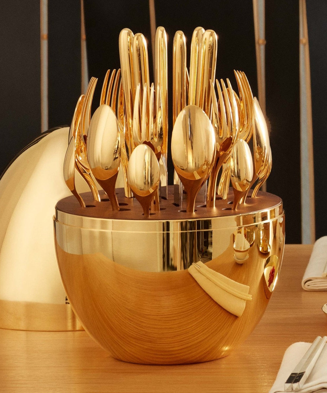 Premium Cutlery Set 24 Pcs with Oval Shaped Stand | Beautiful Stylish Oval Designed Cutlery Sets, Egg-Shaped Luxury Spoon Holder Set  (Golden / 24 pcs set)