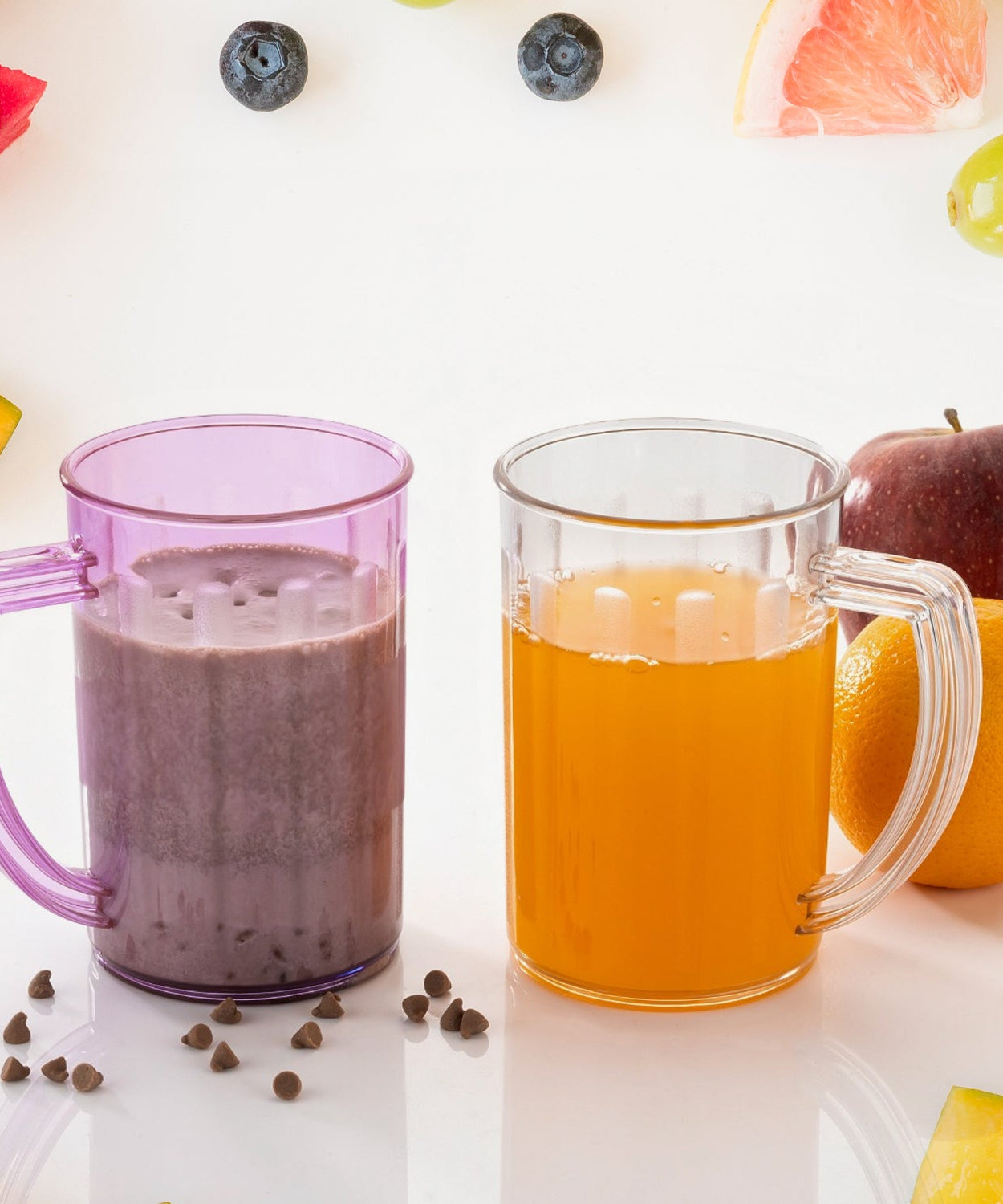 Stylish Juice Glass With Handle, Water Glass, Beer Glass, Milk Shake Glass, Multipurpose Glass Plastic Beer Mug, Unbreakable Beer Tasting Glasses, Clear Juice Glasses Suitable for Kids (2 pc)