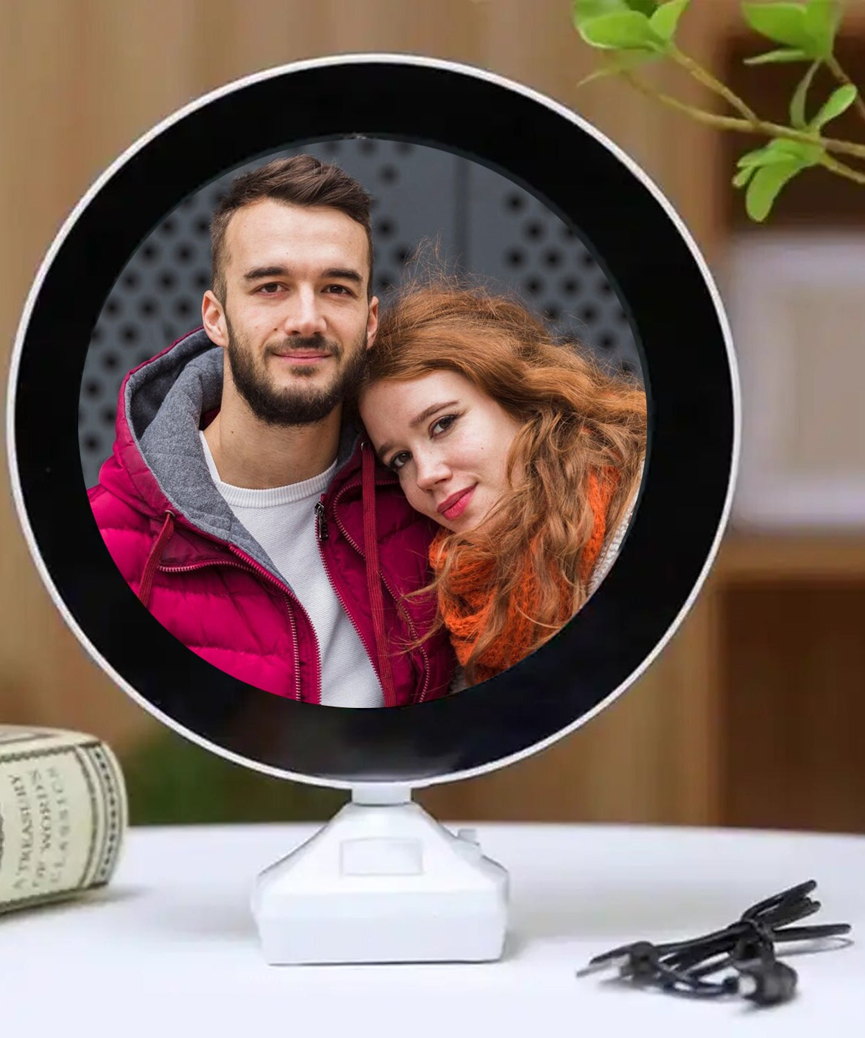 Plastic 2 in 1 Mirror Come Photo Frame with Led Light