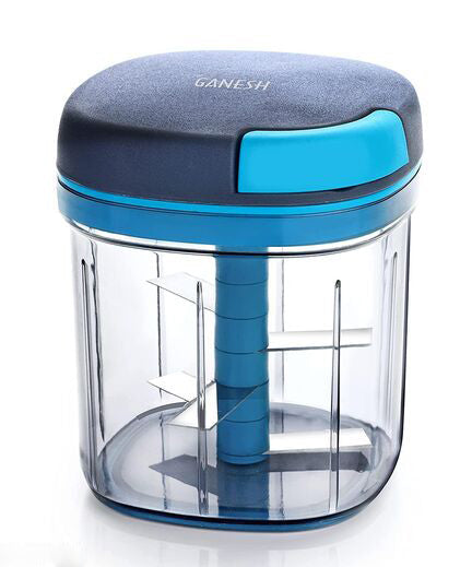 Large jumbo chopper by Ganesh, 5 stainless steel blades, multiple angles.