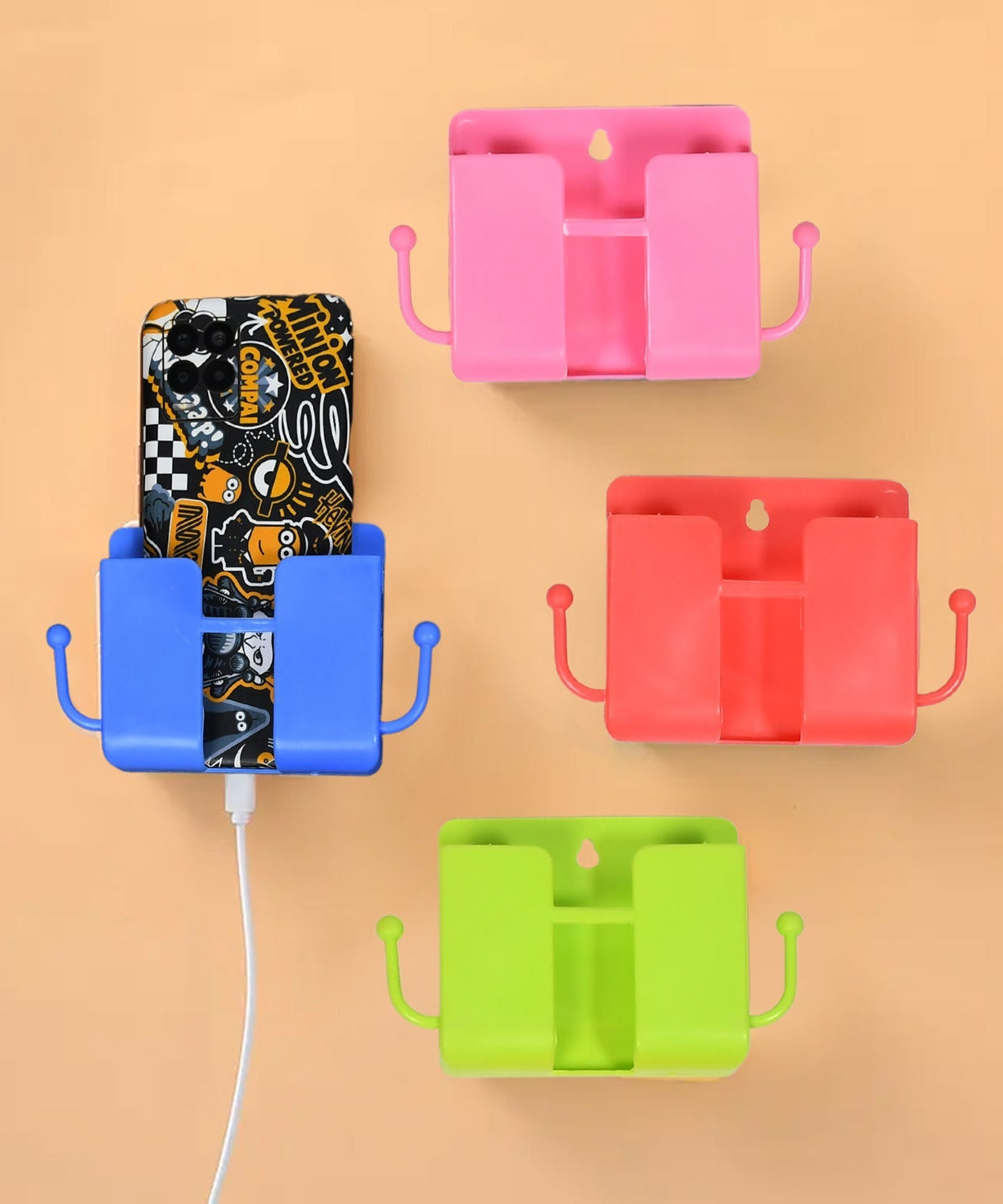 Storage box with hanging hooks for remote control, wall mounted organizer.