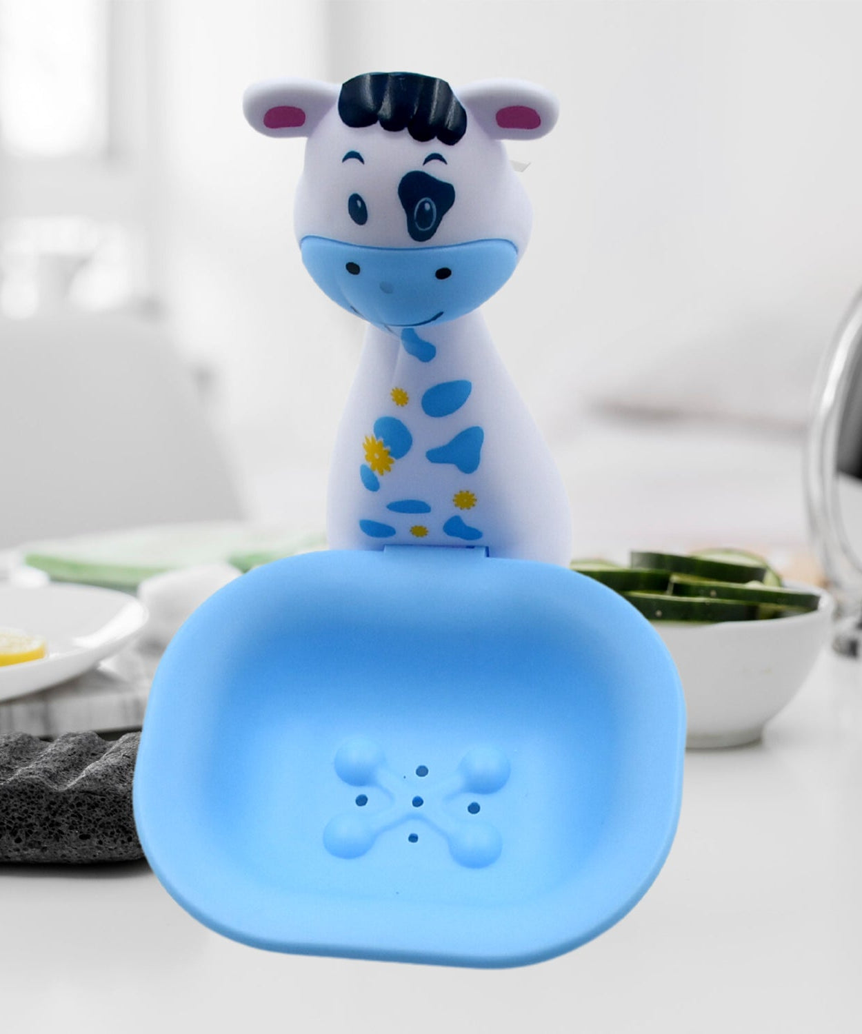 Cartoon-themed soap dish for kids, unique bathroom soap holder design.