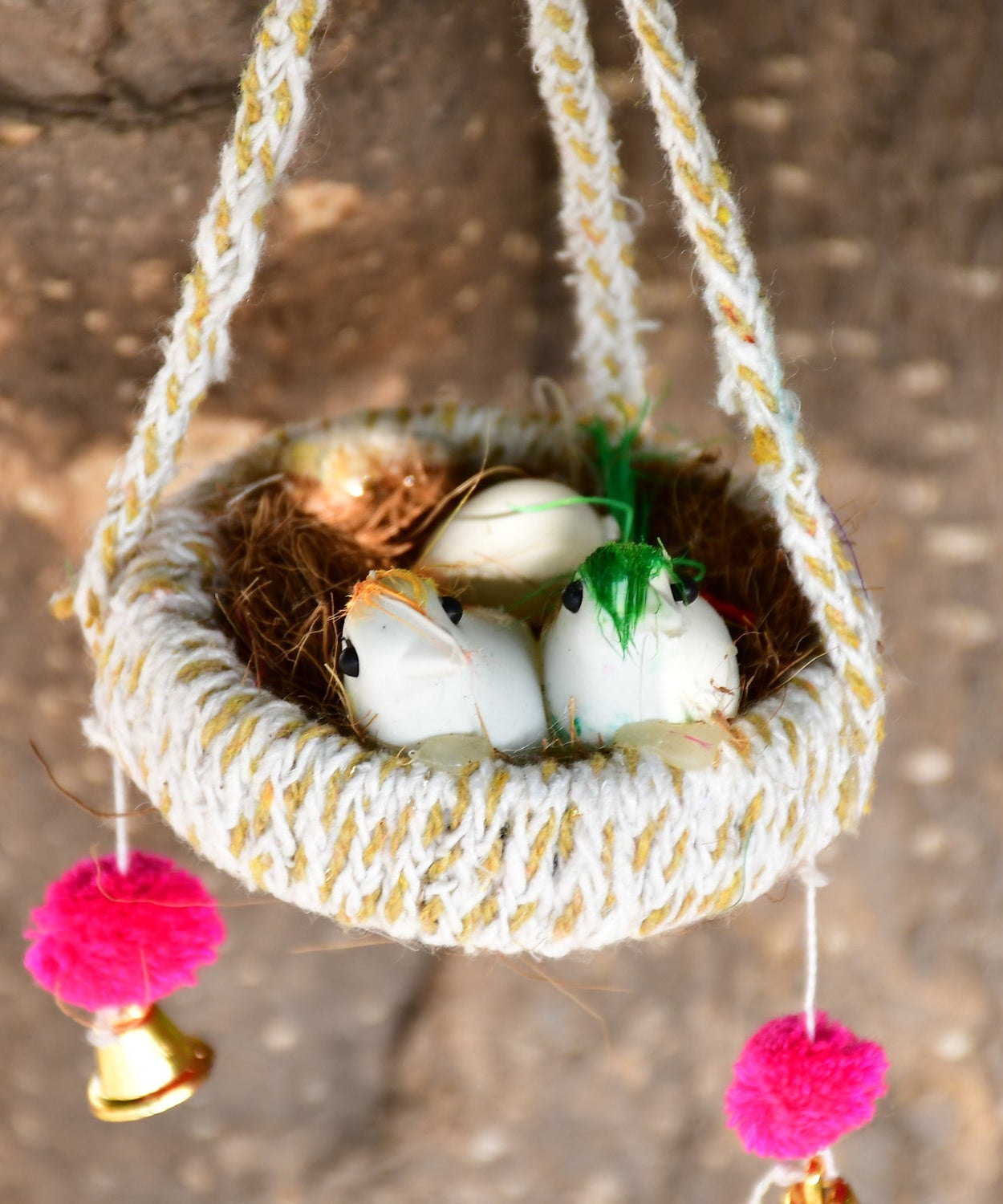 Artificial jute hanging birds nest decorative item