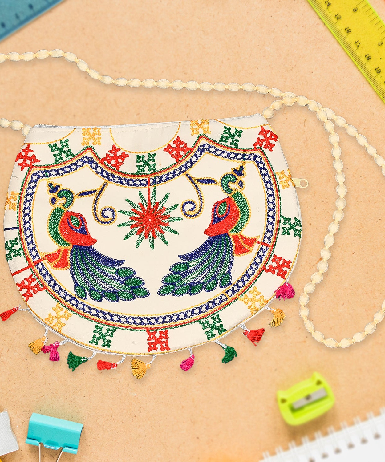 11 inch Handcrafted Cotton Embroidered Shoulder Bag for Girls & women (1 Pc)