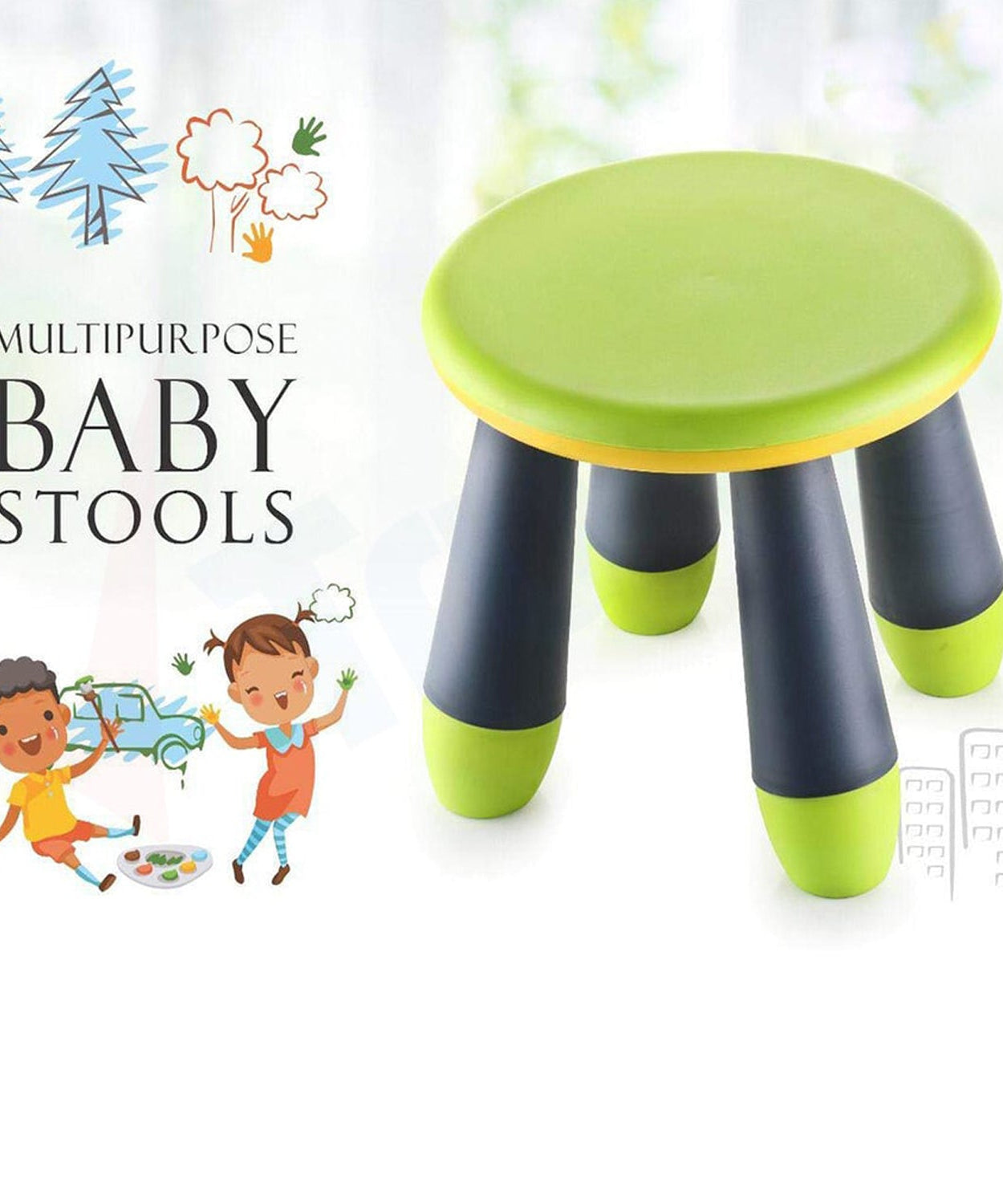 Compact foldable stool for children, ideal for easy storage and use.
