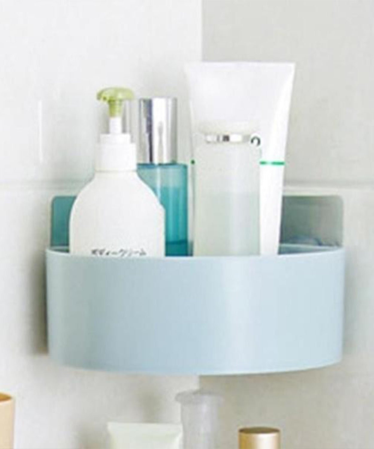 Mounted shelf for bathroom essentials