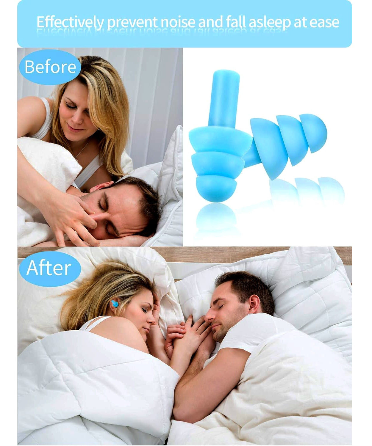 Soft foam ear plugs, reusable, designed for noise reduction and better sleep, 2 pcs.