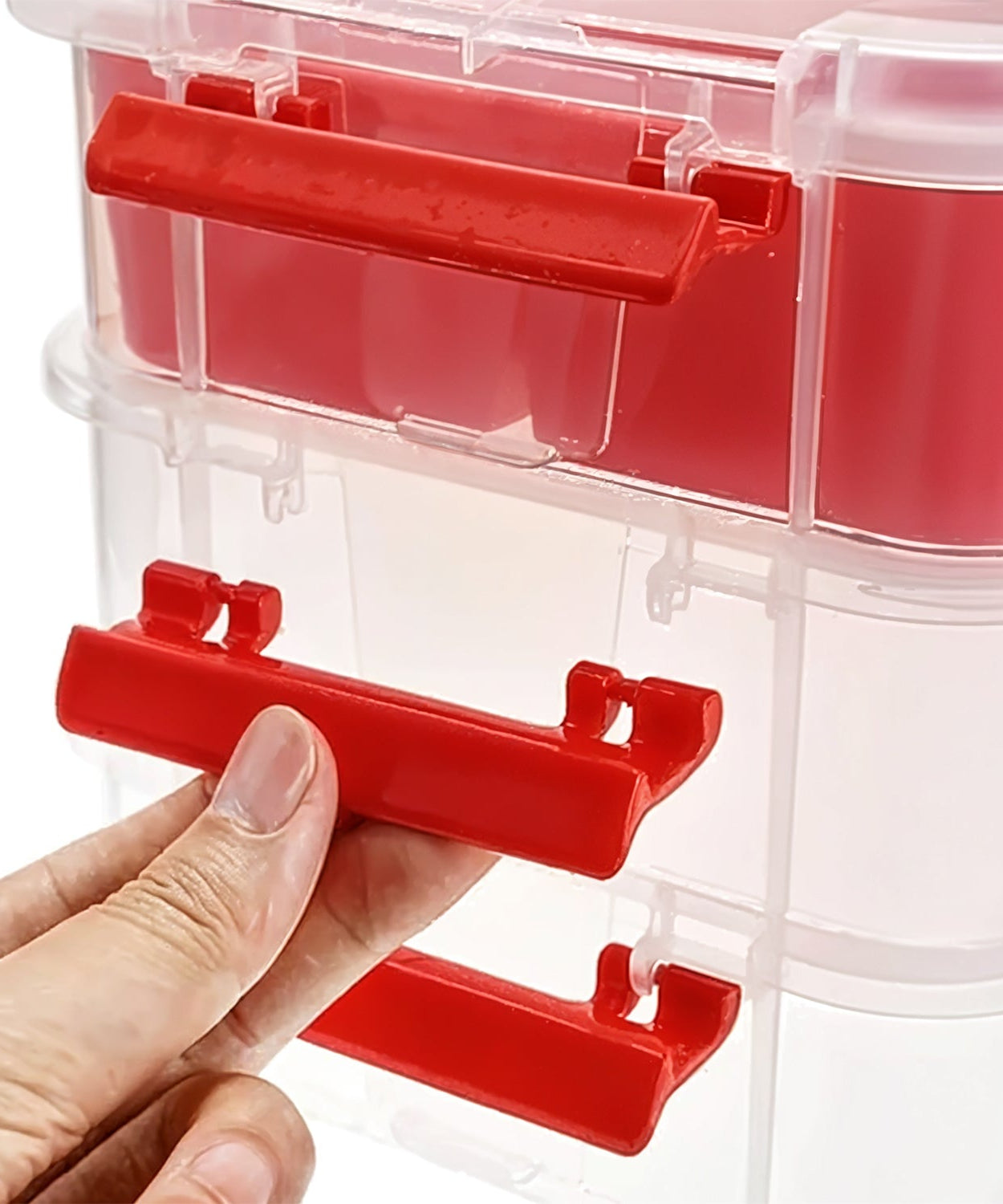 3-Layer Multi-Purpose Transparent Plastic Storage Carry Box with Handle