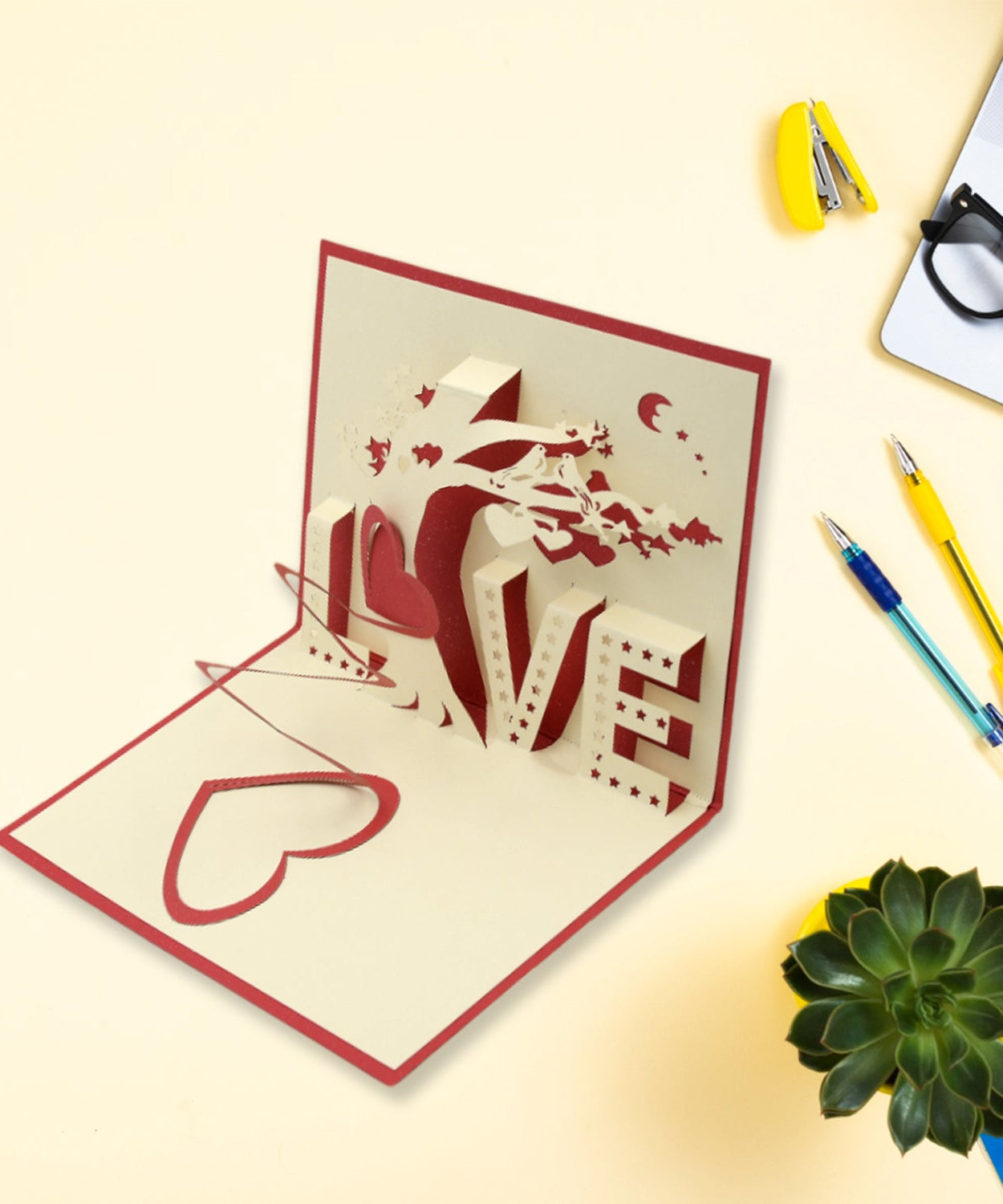 High-quality paper card with 3D design for birthday or love wishes