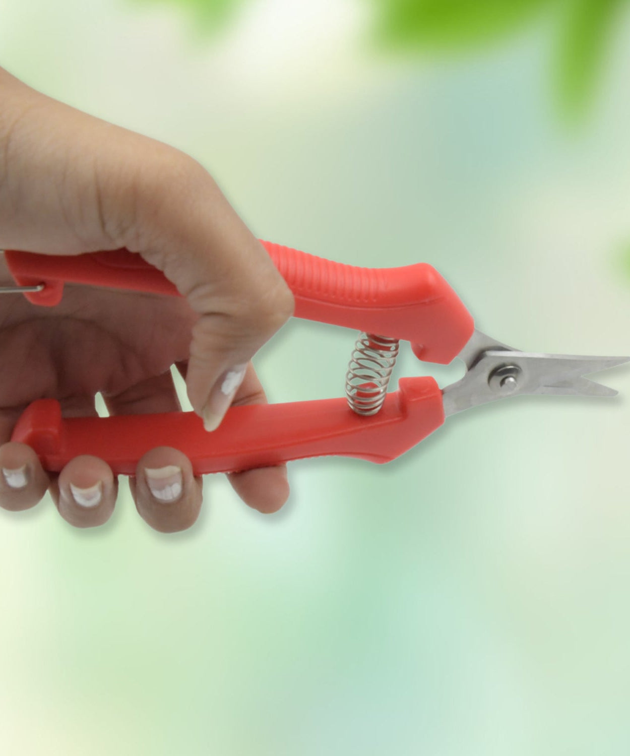 Heavy-duty stainless steel trimming scissors for gardening, designed for durability.